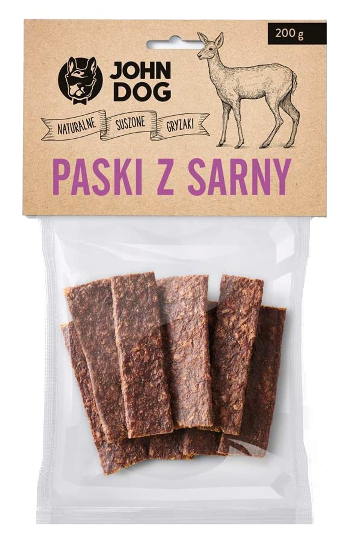

John Dog GRYZAKI NATURALNE Paski z sarny 200g