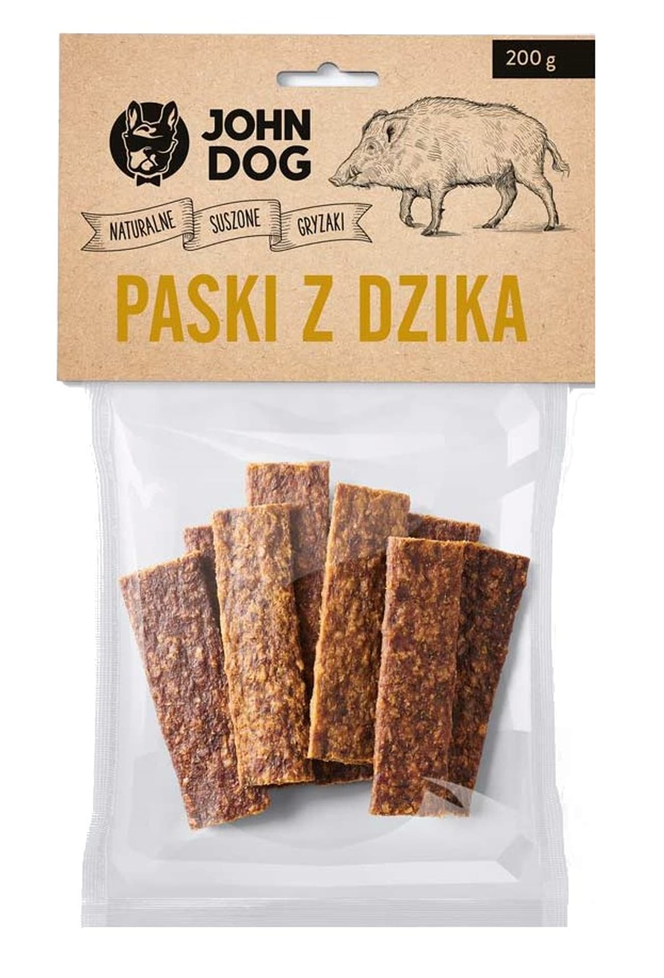 

John Dog GRYZAKI NATURALNE Paski z dzika 200g