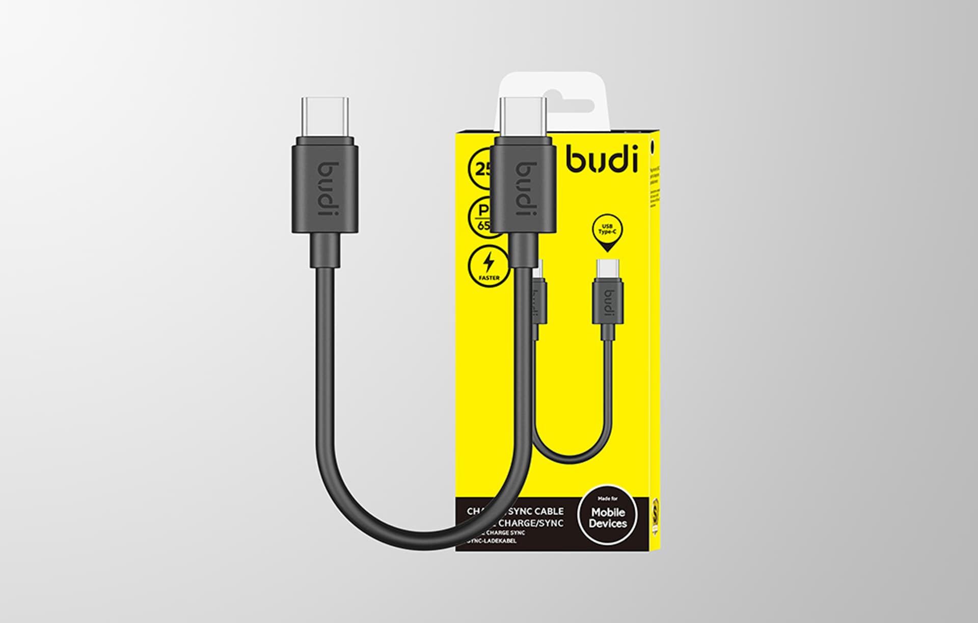 

Kabel USB Budi 65W 25cm (czarny)