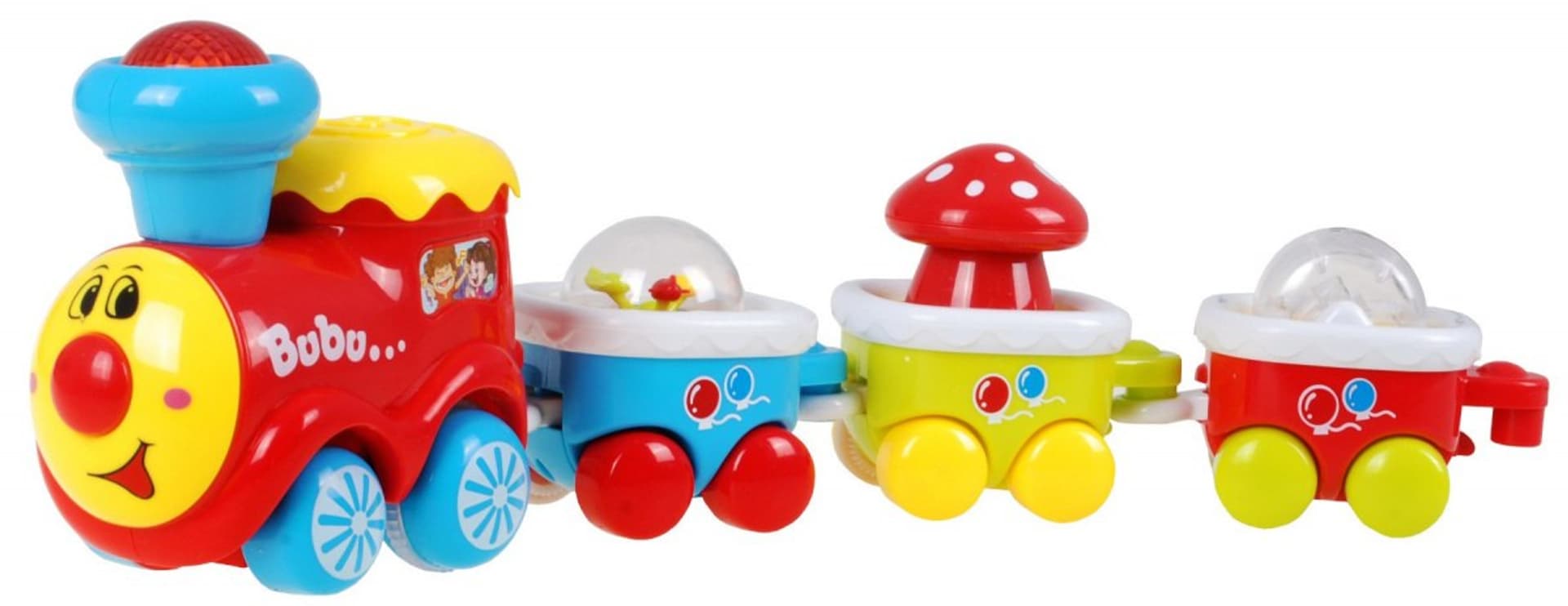 

Interaktywny Pociąg sensoryczny dla dzieci 3+ Lokomotywa z wagonami + Grzechotka + Światła Dźwięki