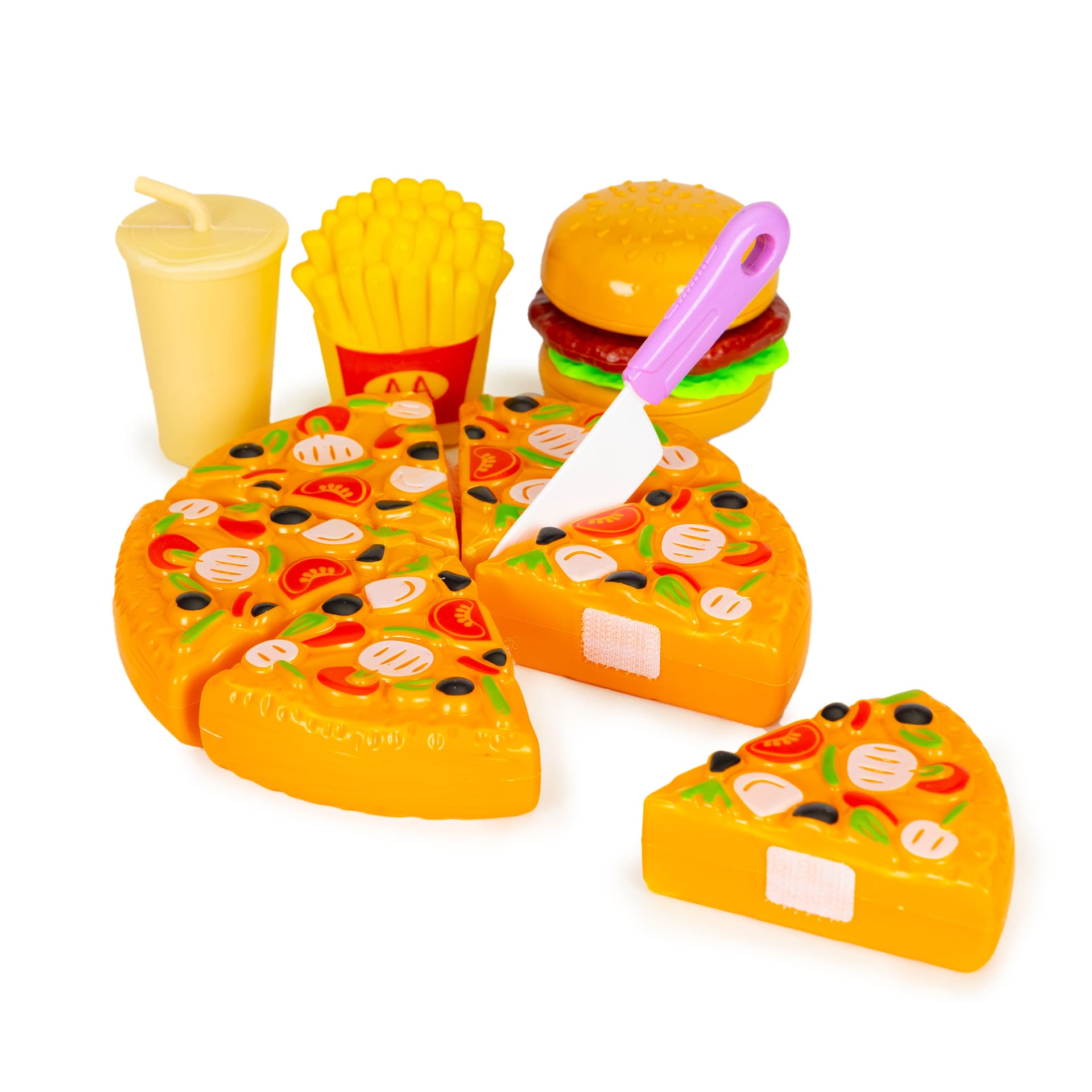 

Zestaw zabawkowy fast food pizza frytki hotdog dla dzieci na rzepy