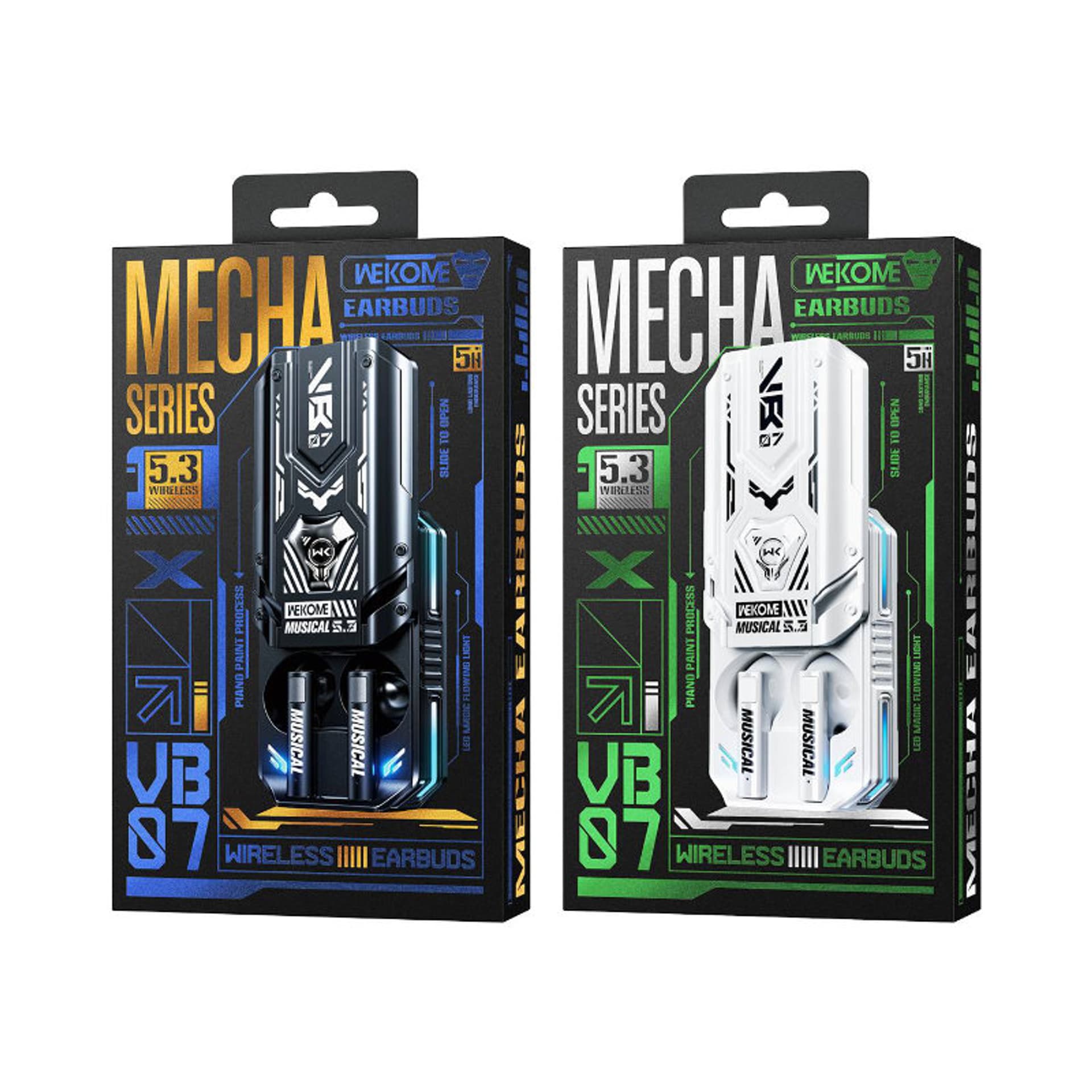 

WEKOME VB07 Mecha Series - Bezprzewodowe słuchawki Bluetooth V5.3 TWS z etui ładującym (Biały)