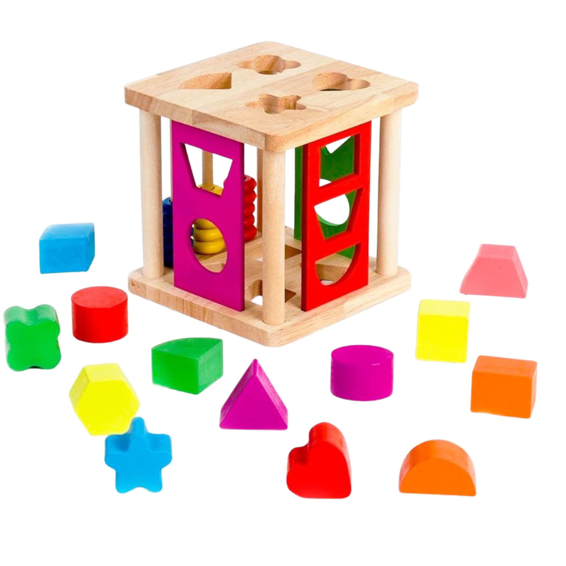 

DREWNIANA UKŁADANKA MONTESSORI KOSTKA NAUKA FIGUR SORTER DOPASOWANIE KLOCKI
