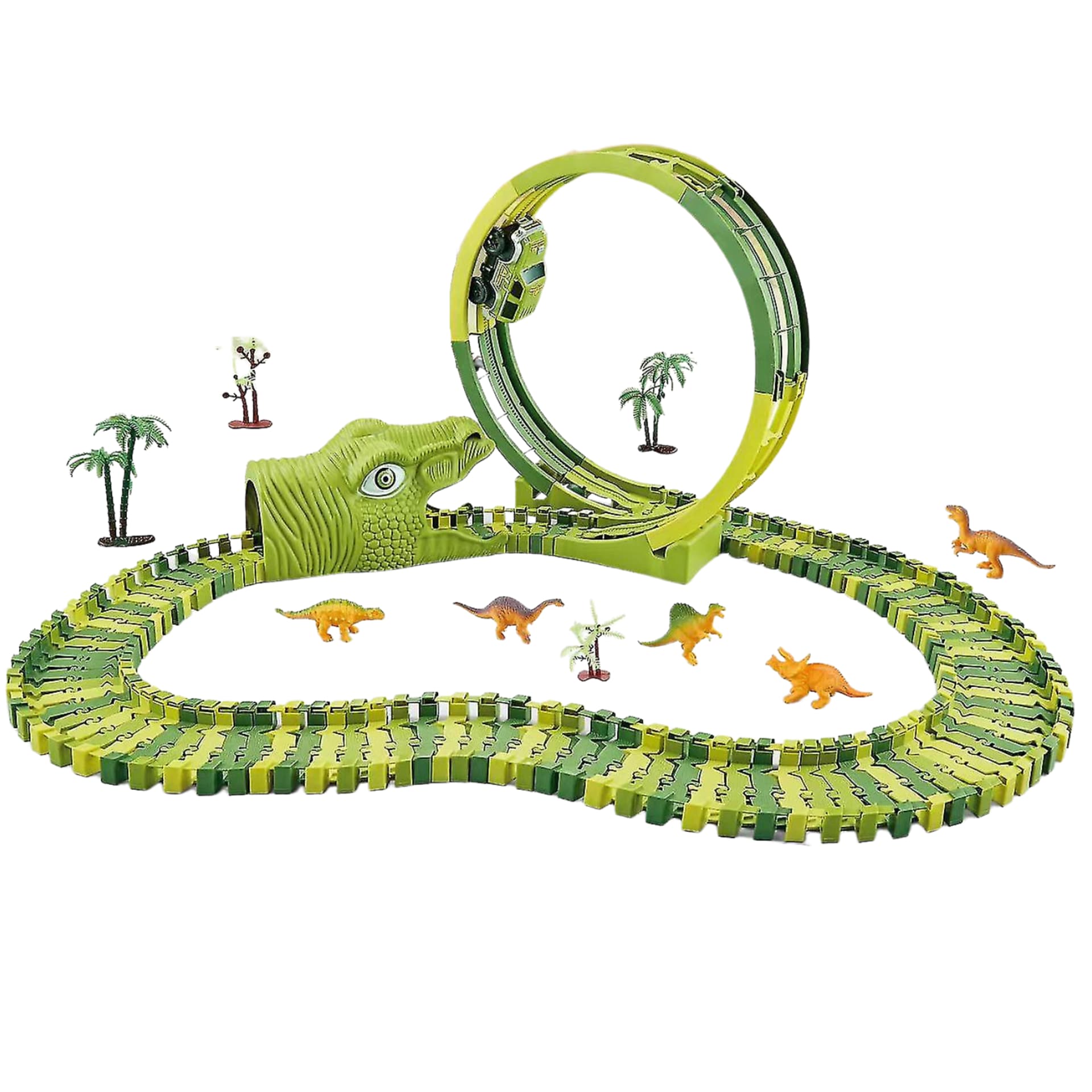 

TOR WYŚCIGOWY PĘTLA DINOZAUR DINO PARK AUTKO NA BATERIE DINOZAURY FIGURKI