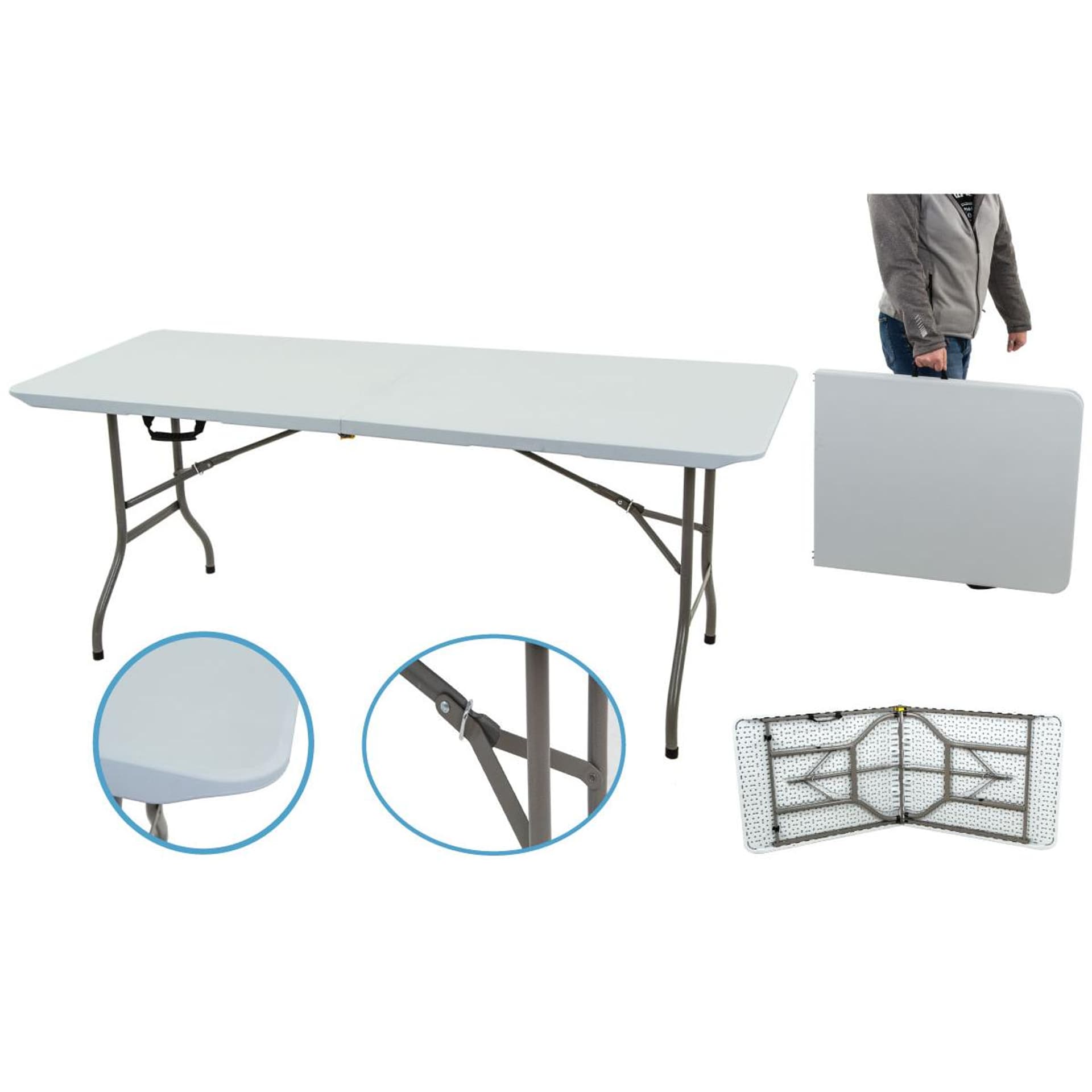 

STÓŁ CATERINGOWY SKŁADANY W WALIZKĘ 180x70CM MAX.120KG BIAŁY