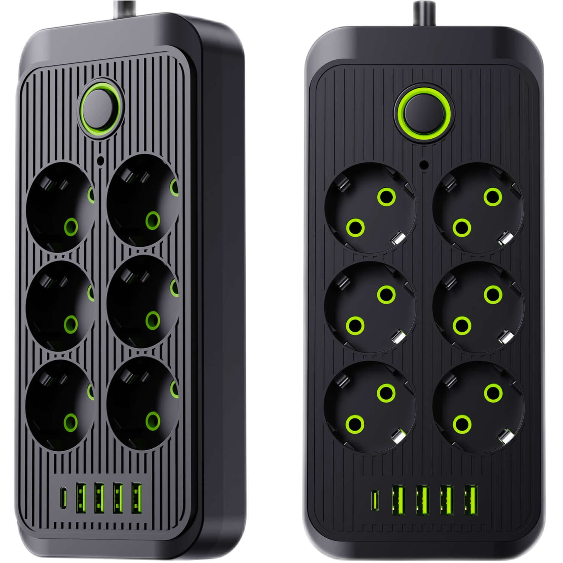 

Przedłużacz Listwa zasilająca 6 gniazd gniazdka AC EU 4x USB + USB-C typ C gniazda 2500w Czarny
