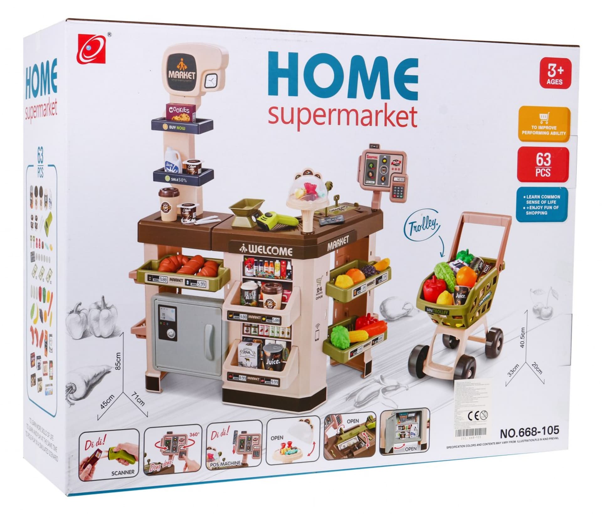 

Interaktywny supermarket dla dzieci 3+ Zabawa w sklep 63 el. Wózek Kasa Terminal + światła dźwięki