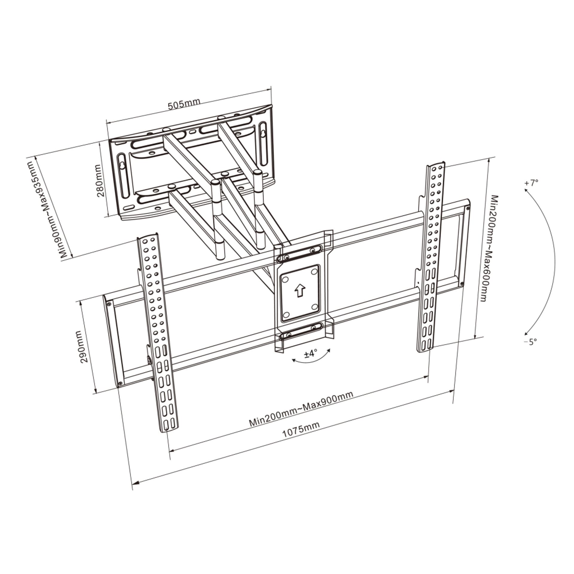 

UCHWYT DO TV LCD/LED 50-120" 150KG AR-91XXL ART reg. pion i poziom 90-935mm maxVESA 900x600