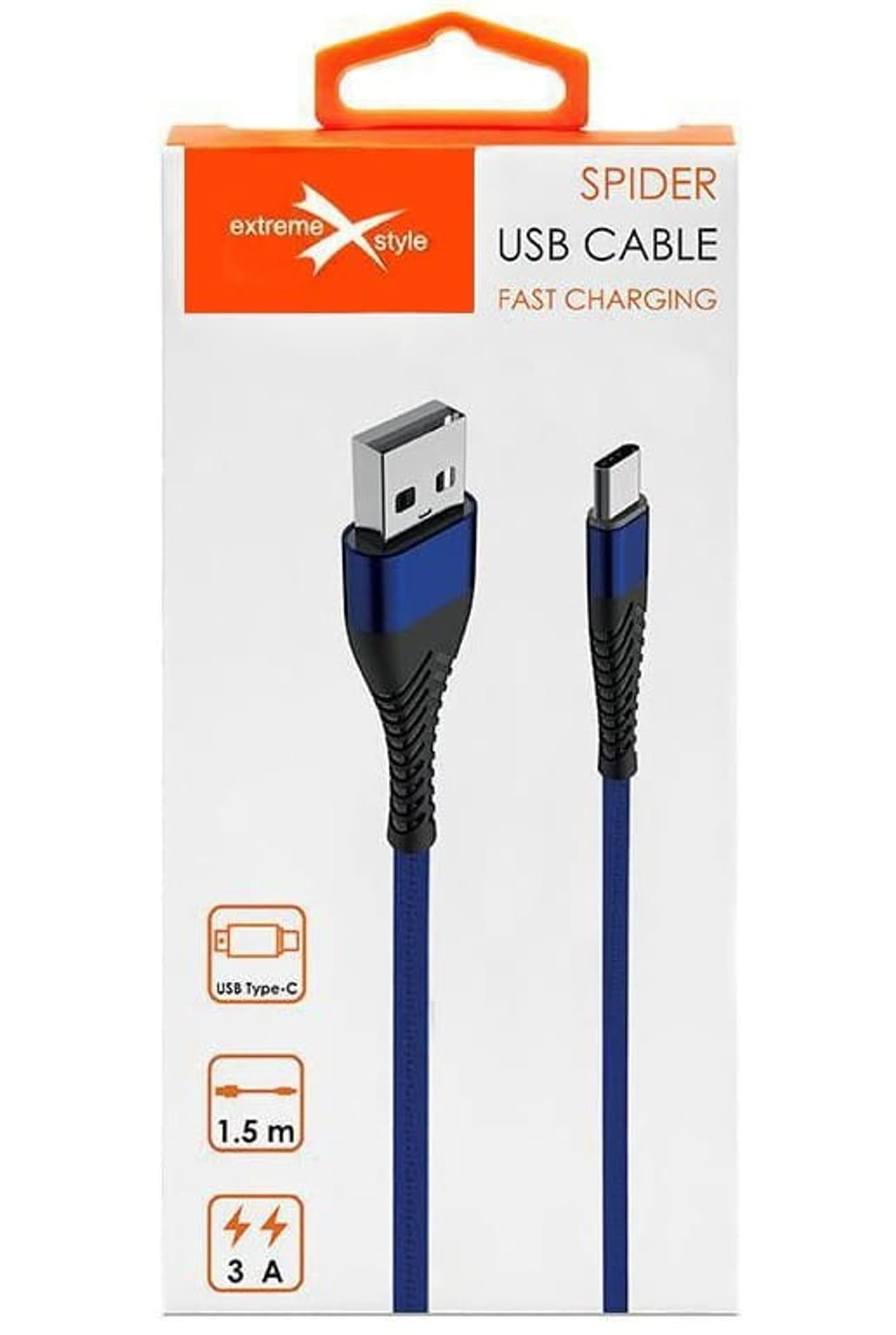 

Wzmocniony kabel pleciony Spider USB typ-C - eXtreme 1.5 m (niebieski)