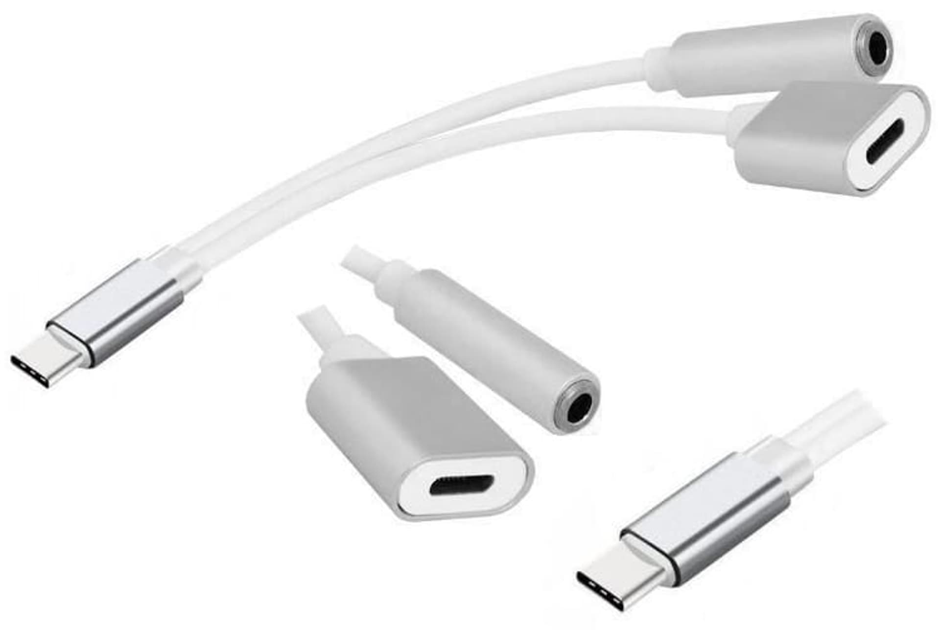 

Adapter USB Typ-C - Jack 3.5 mm + USB Typ-C biały