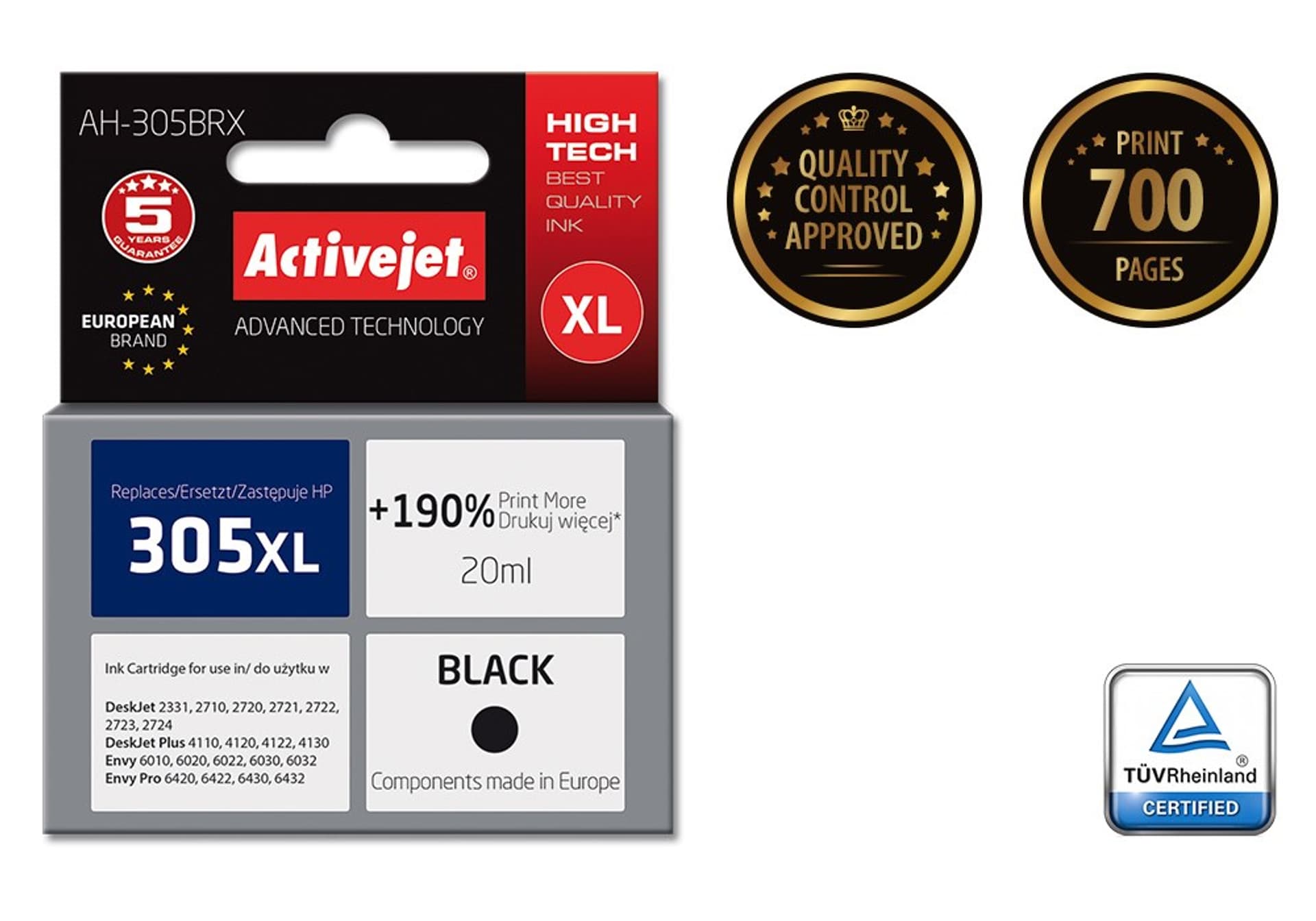

Tusz Activejet AH-305BRX (zamiennik HP 305 XL 3YM62AE; Premium; 20 ml; black)