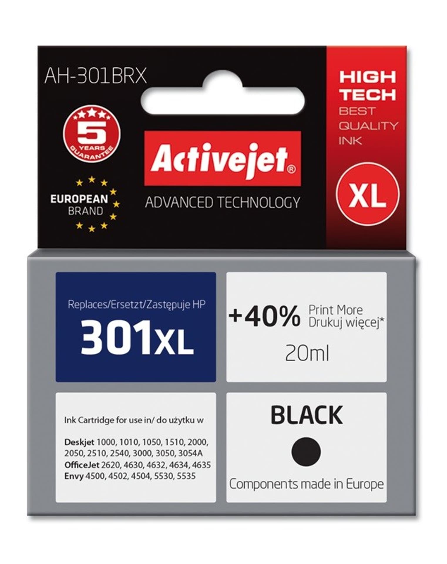 

Activejet AH-301BRX Tusz (zamiennik HP 301XL CH563EE; Premium; 20 ml; czarny)
