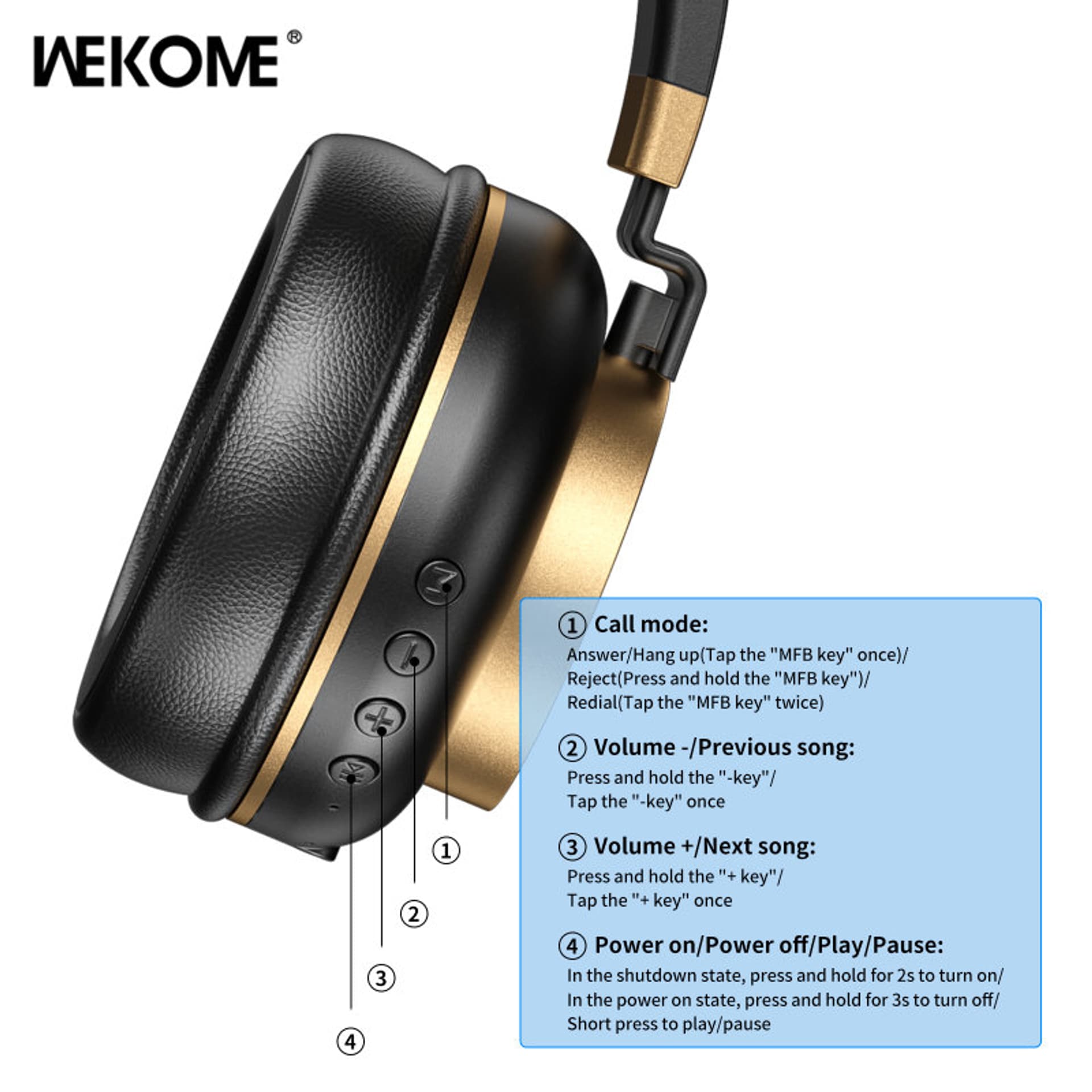 

WEKOME M10 SHQ Series - Bezprzewodowe słuchawki nauszne Bluetooth V5.0 (Czarny)