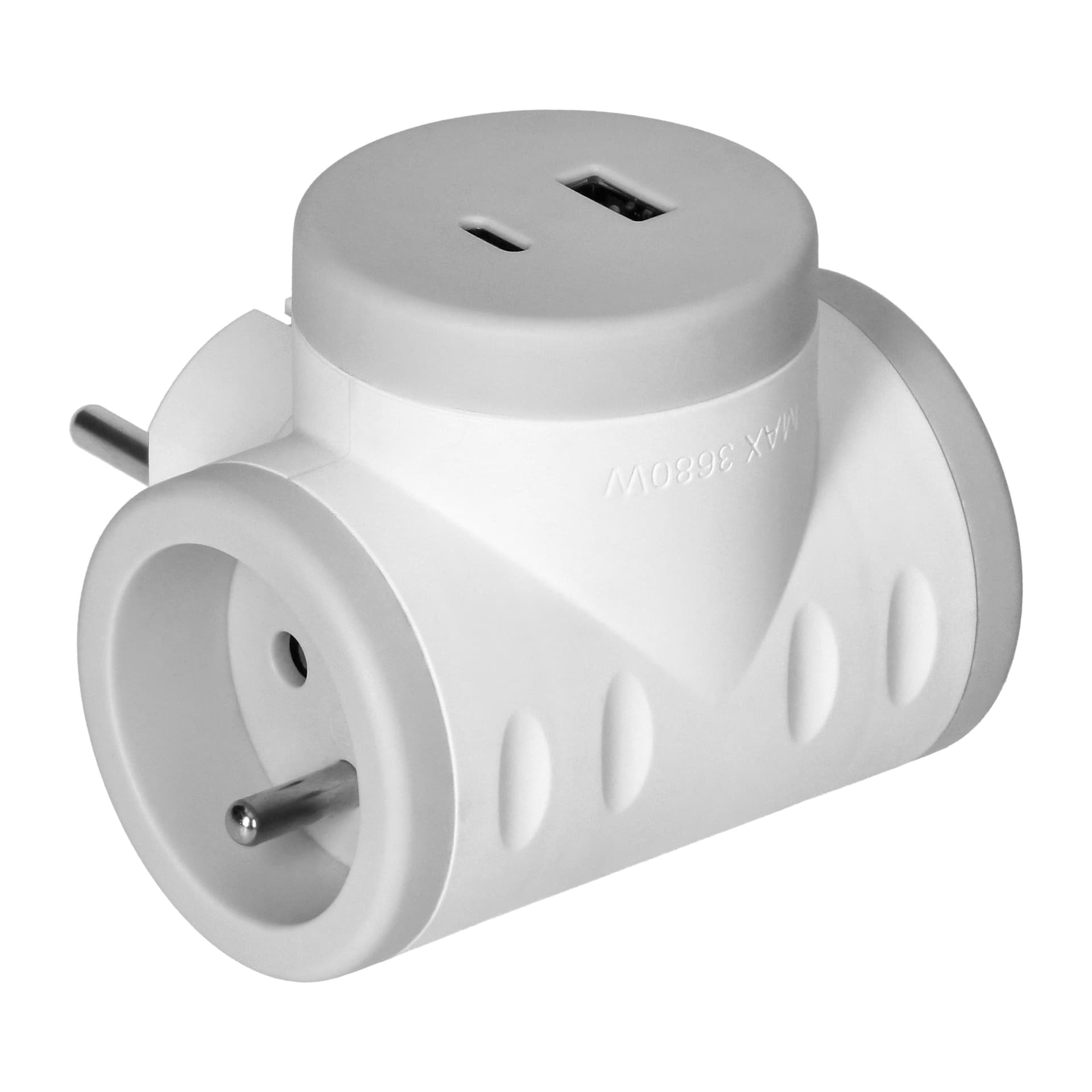 

Rozgałęźnik 2P+Z z ładowarką 2xUSB, szybkie ładowanie, biało-szary