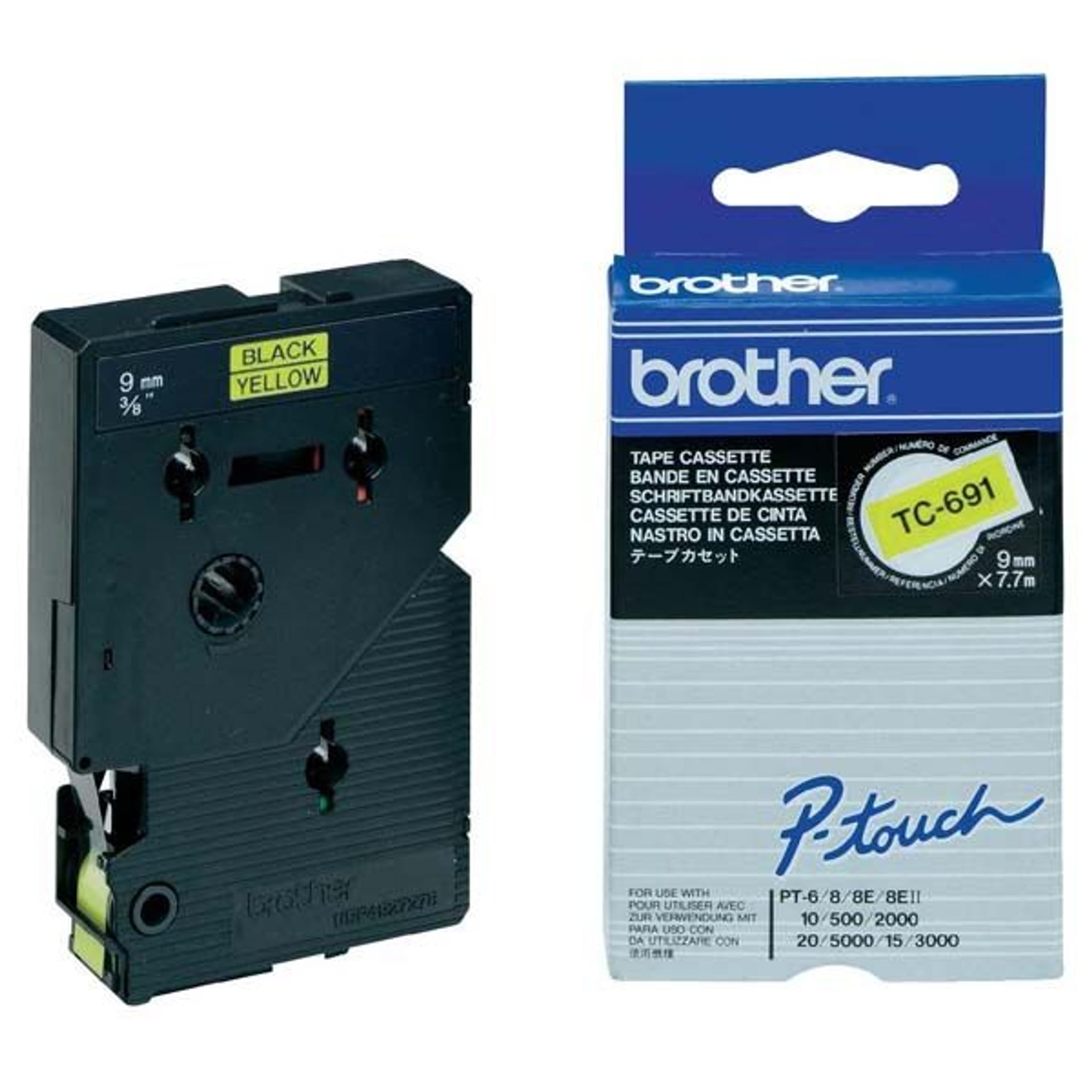 

Brother oryginalny taśma do drukarek etykiet, Brother, TC-691, czarny druk/żółty podkład, laminowane, 7.7m, 9mm