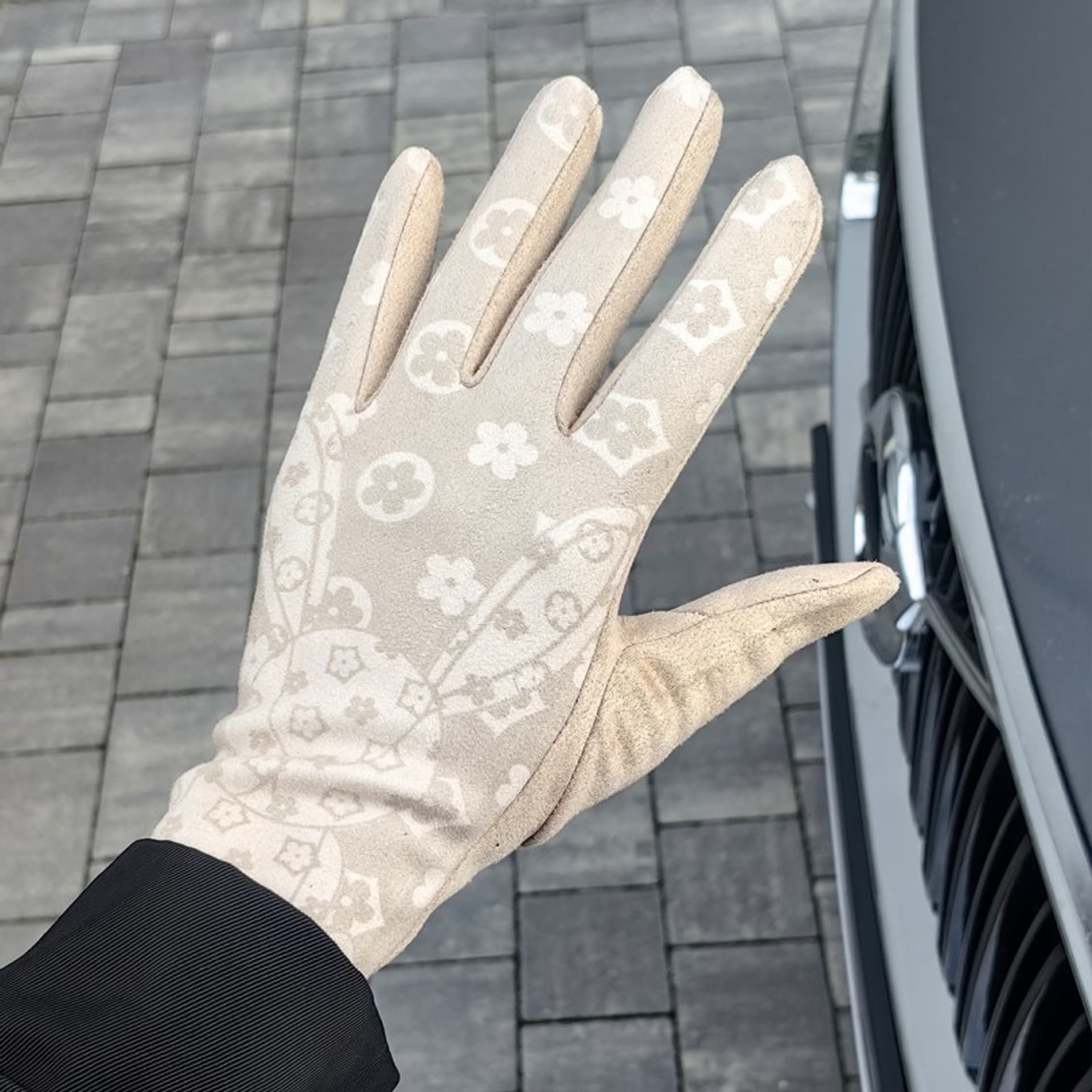 

Damskie rękawiczki elegancki nadruk Elegant ciepłe z polarkiem w środku REK144WZ3