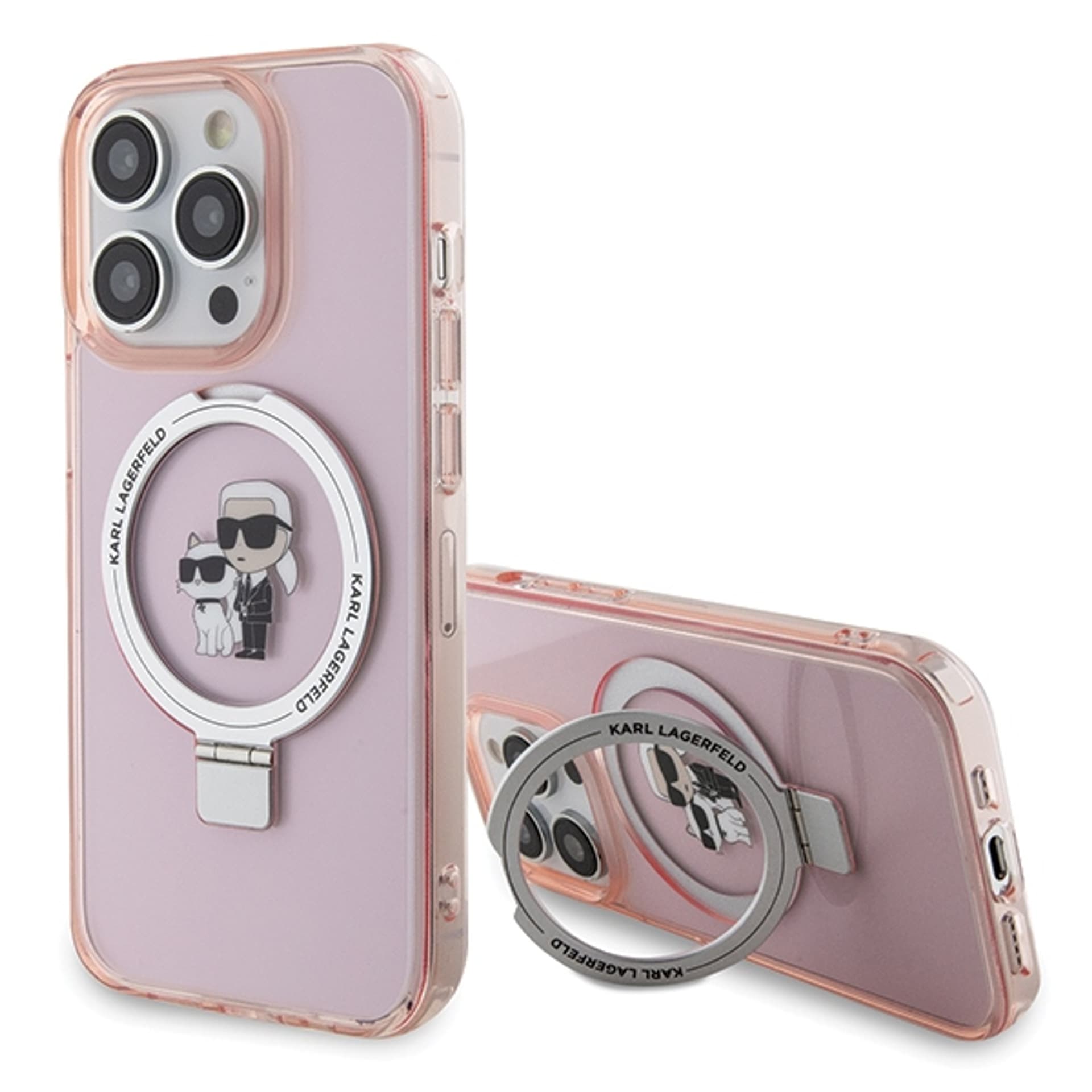 

Karl Lagerfeld KLHMP15XHMRSKCP iPhone 15 Pro Max 6.7" różowy/pink hardcase Ring Stand Karl&Choupettte MagSafe