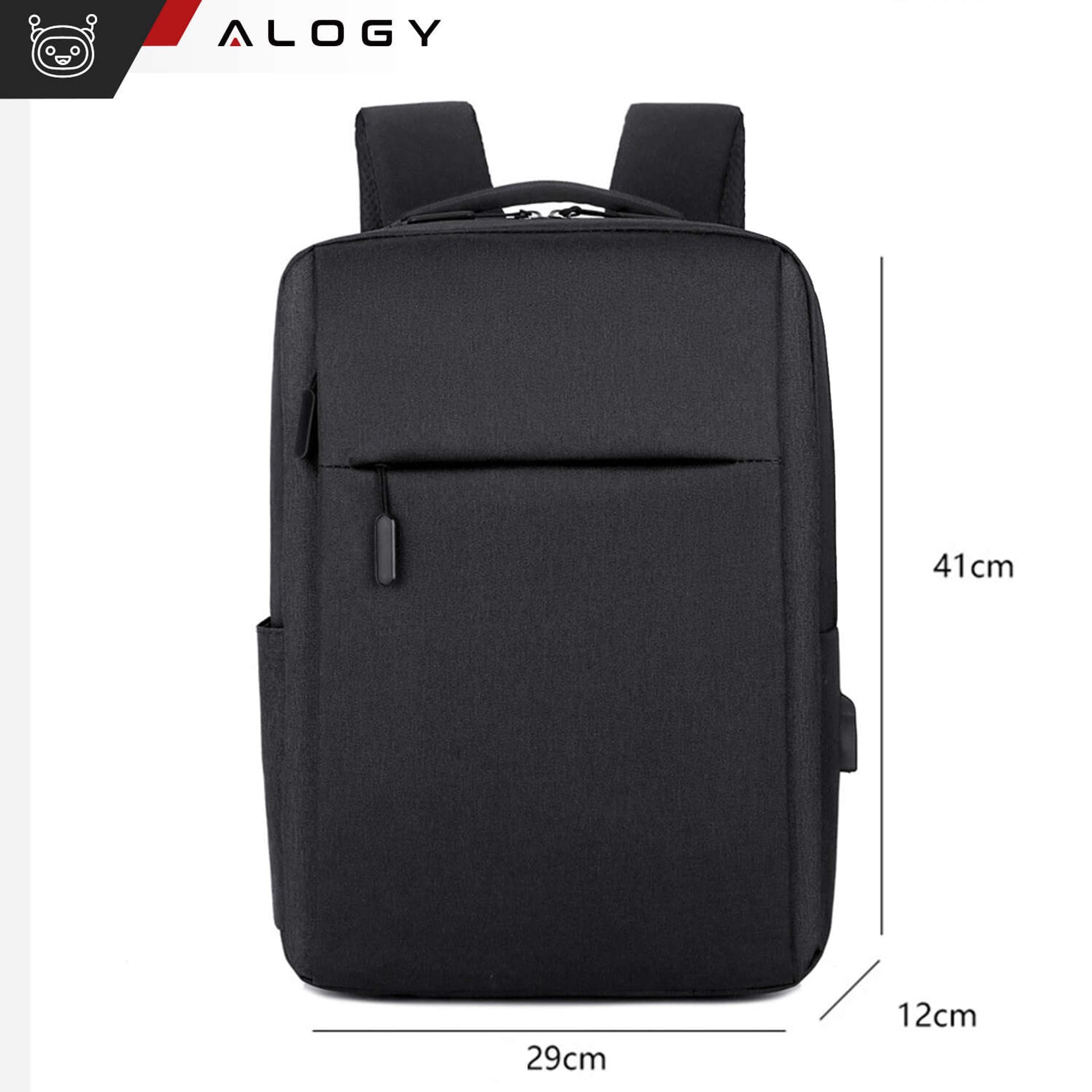

Plecak torba na laptopa 15,6" duży wodoodporny z portem USB Unisex 41x29x12cm do samolotu Alogy Backpack Czarny