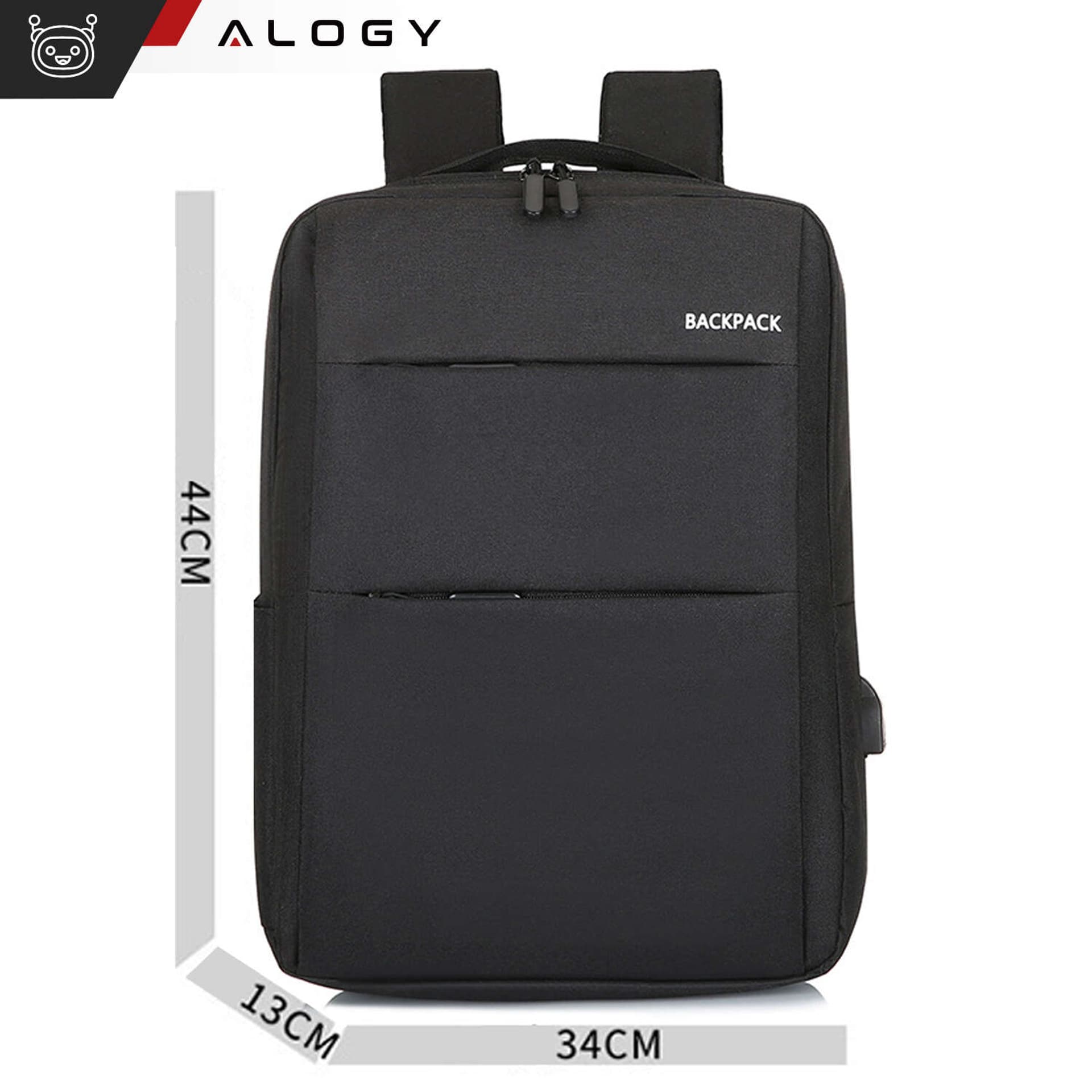 

Plecak torba na laptopa 15,6" duży wodoodporny z portem USB Unisex 44x34x13cm do samolotu Alogy Backpack Czarny