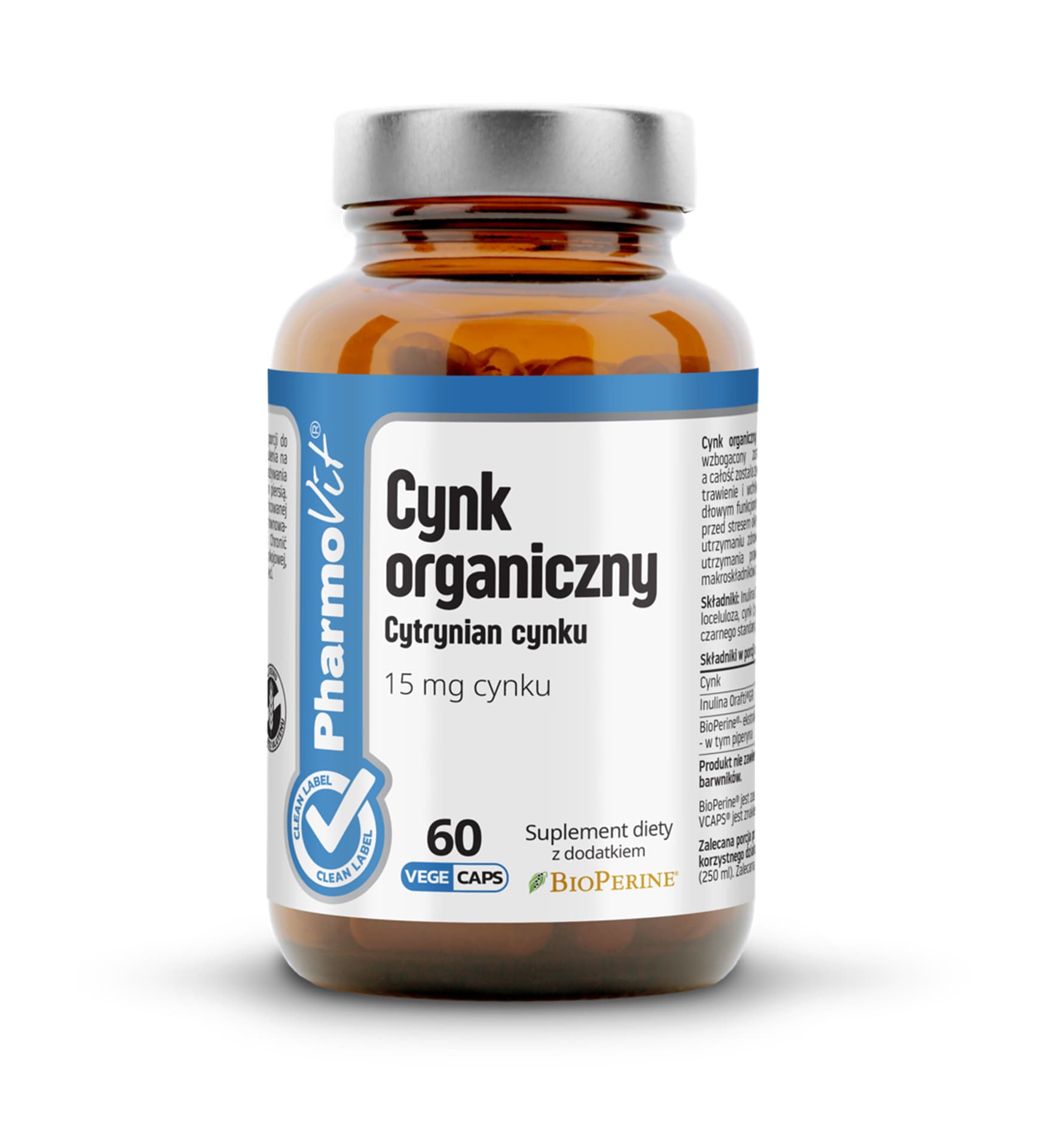 

Cynk organiczny Cytrynian cynku (15 mg cynku)- 60 kapsułek Vcaps® PharmoVit, 15 mg cynku)- 60 kapsułek vcaps® pharmovi