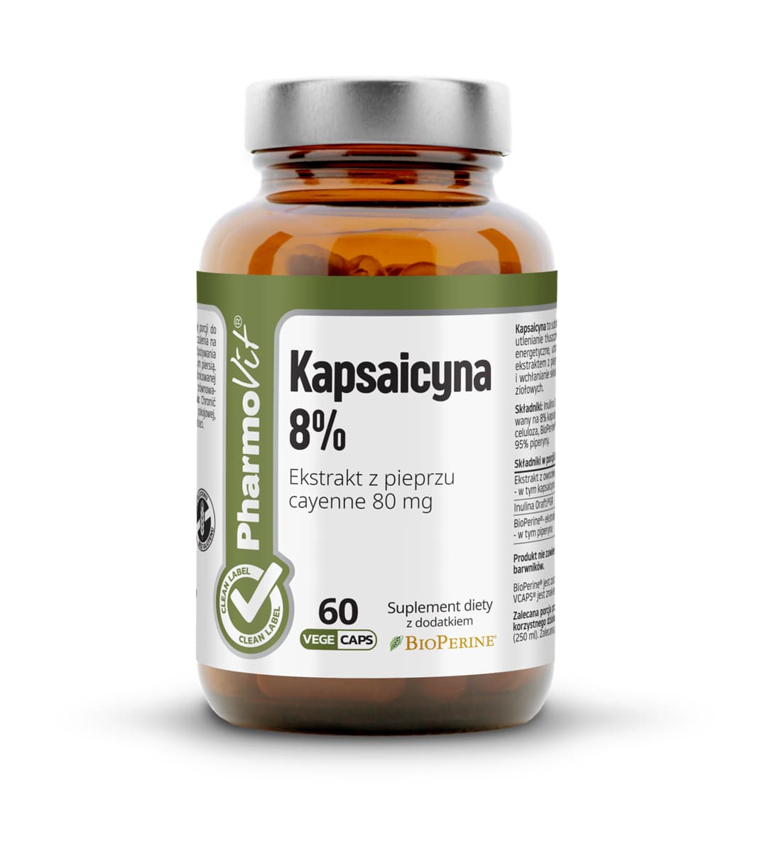 

Kapsaicyna 8% Ekstrakt z pieprzu cayenne 80 mg - 60 kapsułek Vcaps® PharmoVit