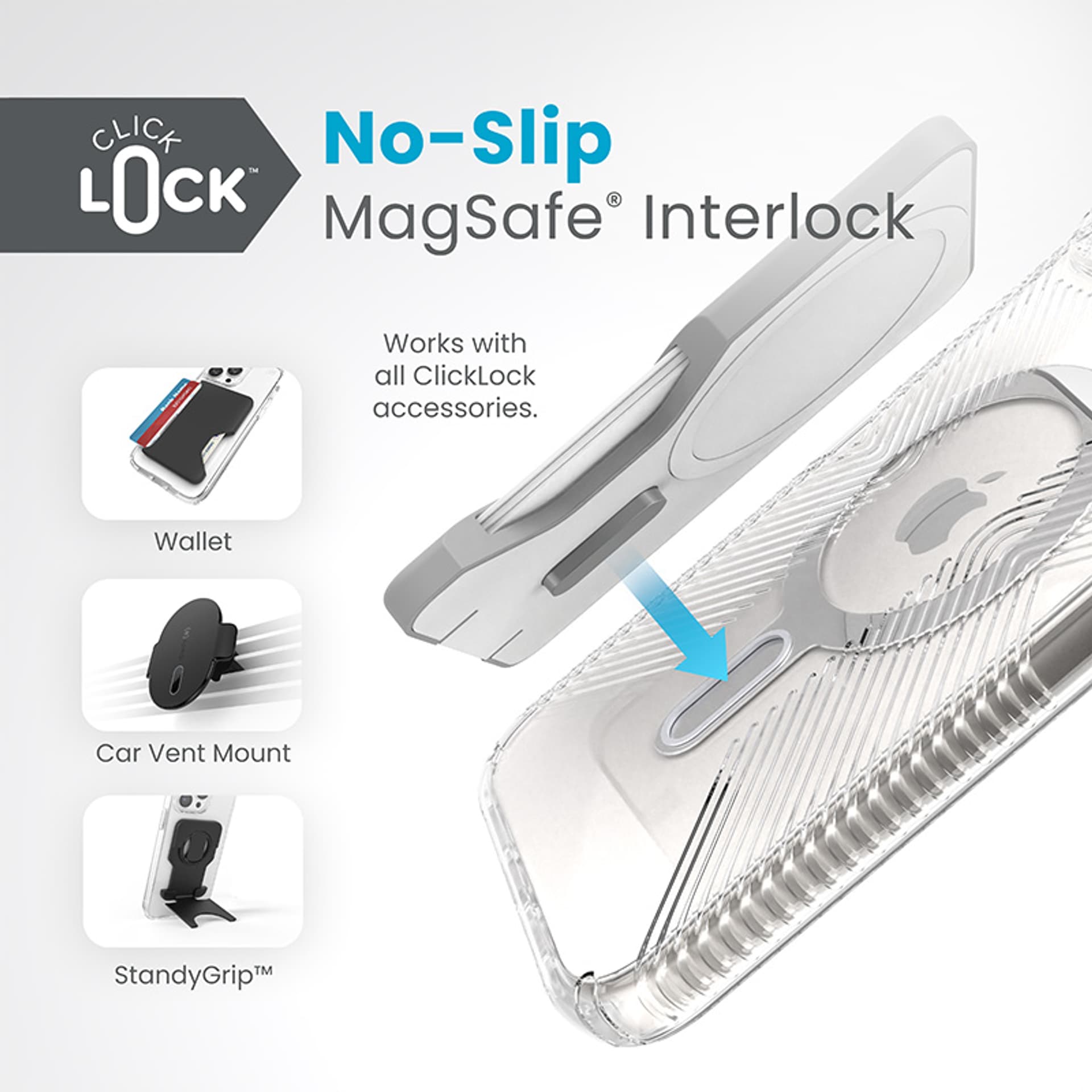 

Speck Presidio Perfect-Clear Grip ClickLock & MagSafe - Etui iPhone 15 Plus / iPhone 14 Plus (Clear / Chrome Finish / Serene Silver)