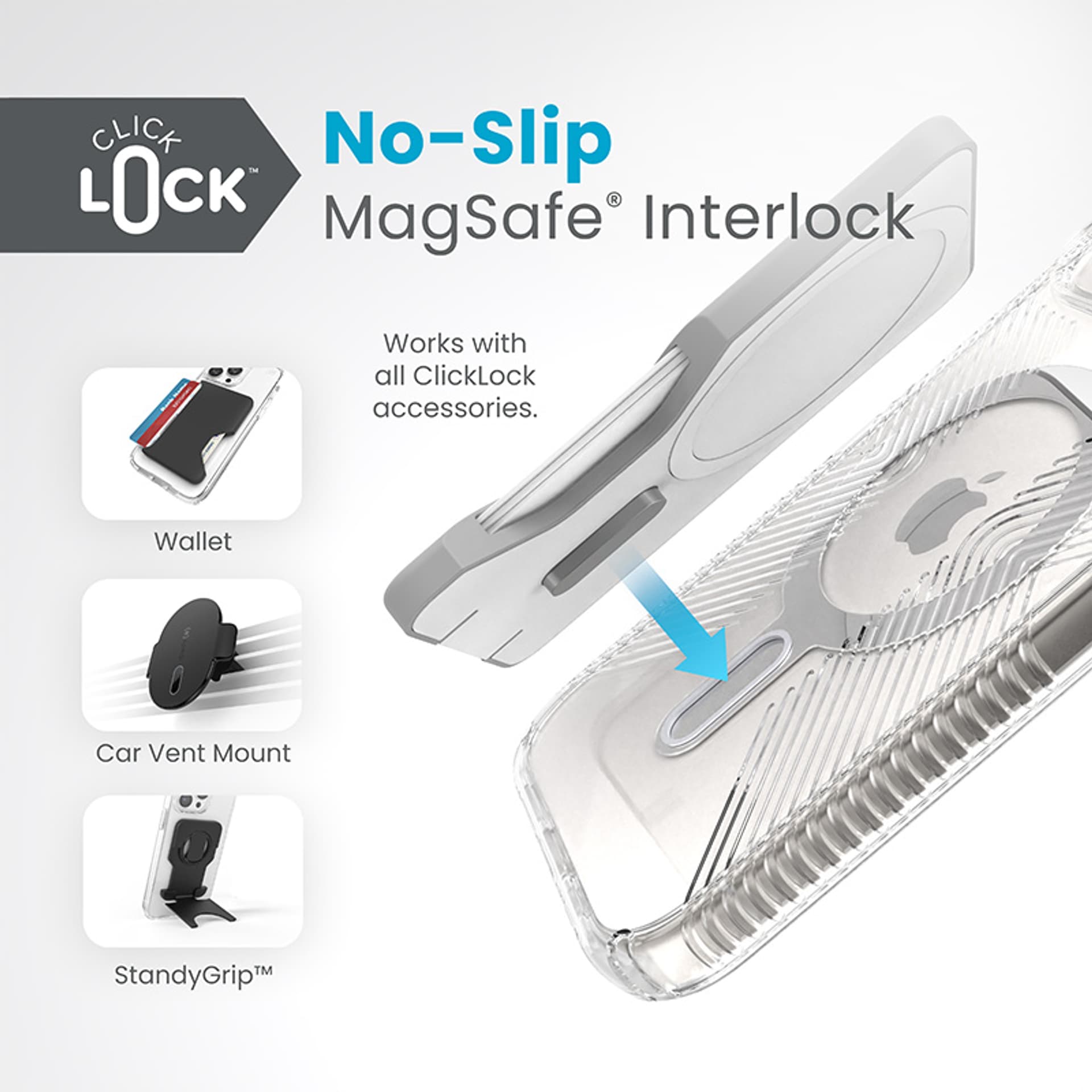 

Speck Presidio Perfect-Clear Grip ClickLock & MagSafe - Etui iPhone 15 / iPhone 14 / iPhone 13 (Clear / Chrome Finish / Serene Silver)