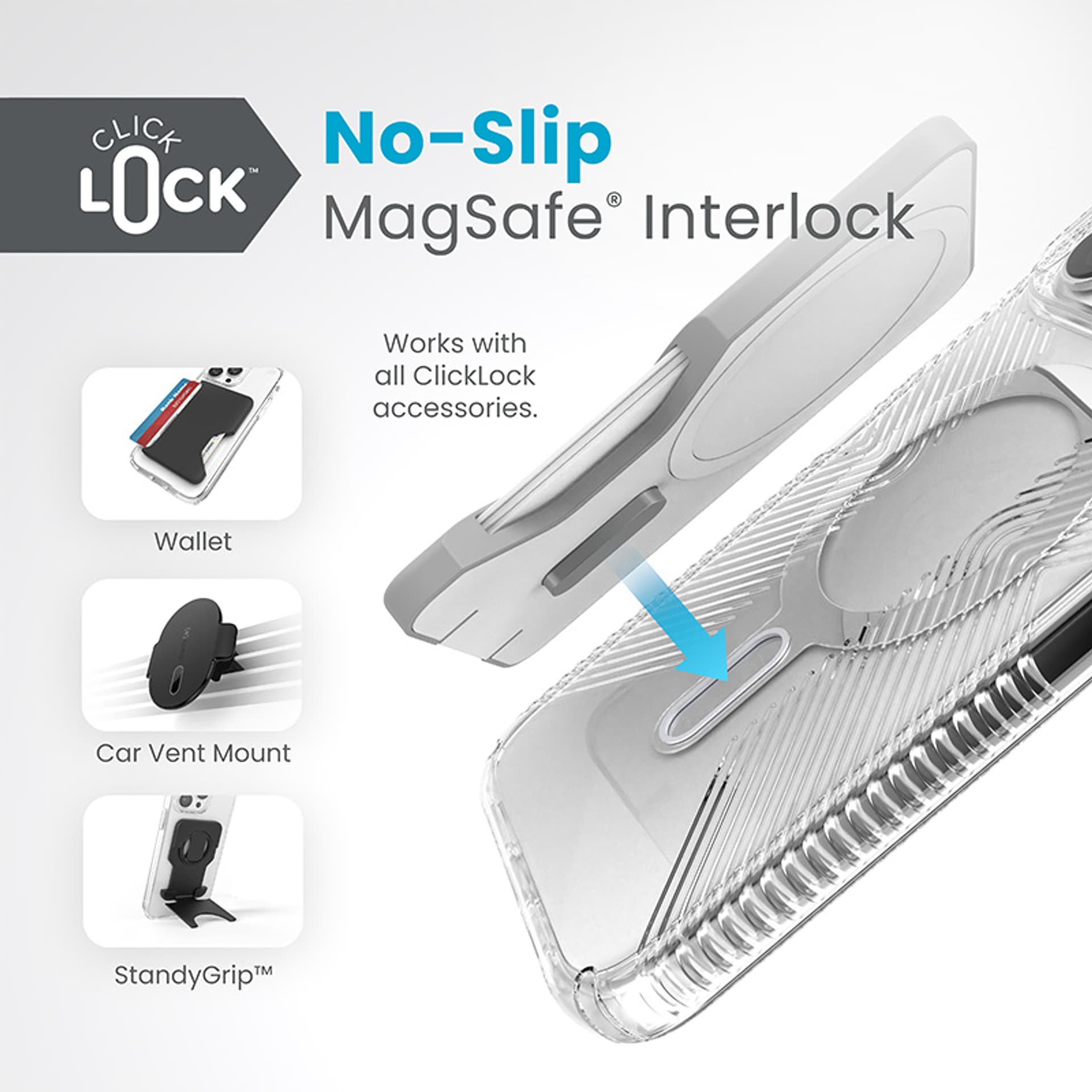 

Speck Presidio Perfect-Clear Grip ClickLock & MagSafe - Etui iPhone 15 Pro Max (Clear / Chrome Finish / Serene Silver)