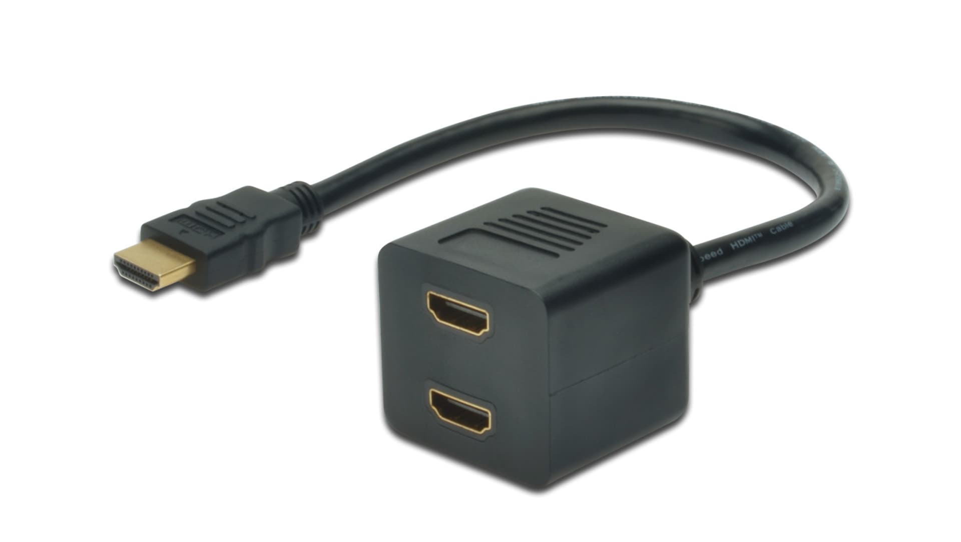 

Kabel rozgałęźniacz HDMI Highspeed 1.3 pasywny Typ HDMI A/2xHDMI A, M/Ż czarny 0,2m AK-330400-002-S