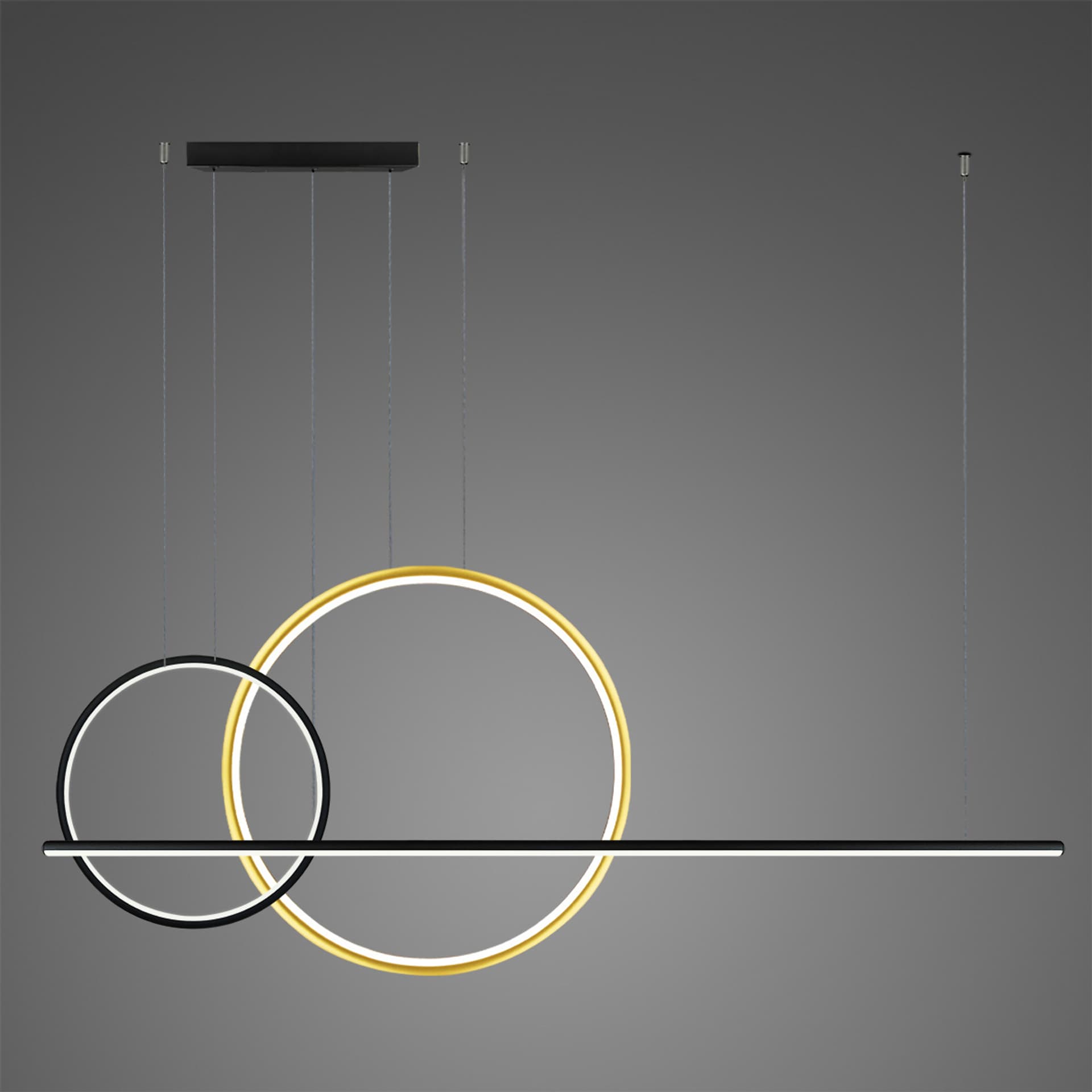 

Lampa wisząca LINEA No.4 Φ60/40 cm czarno-złota 3k Altavola Design (Barwa światła delikatnie ciepła, Kolor Złoty, Możliwość ściemniania nie)