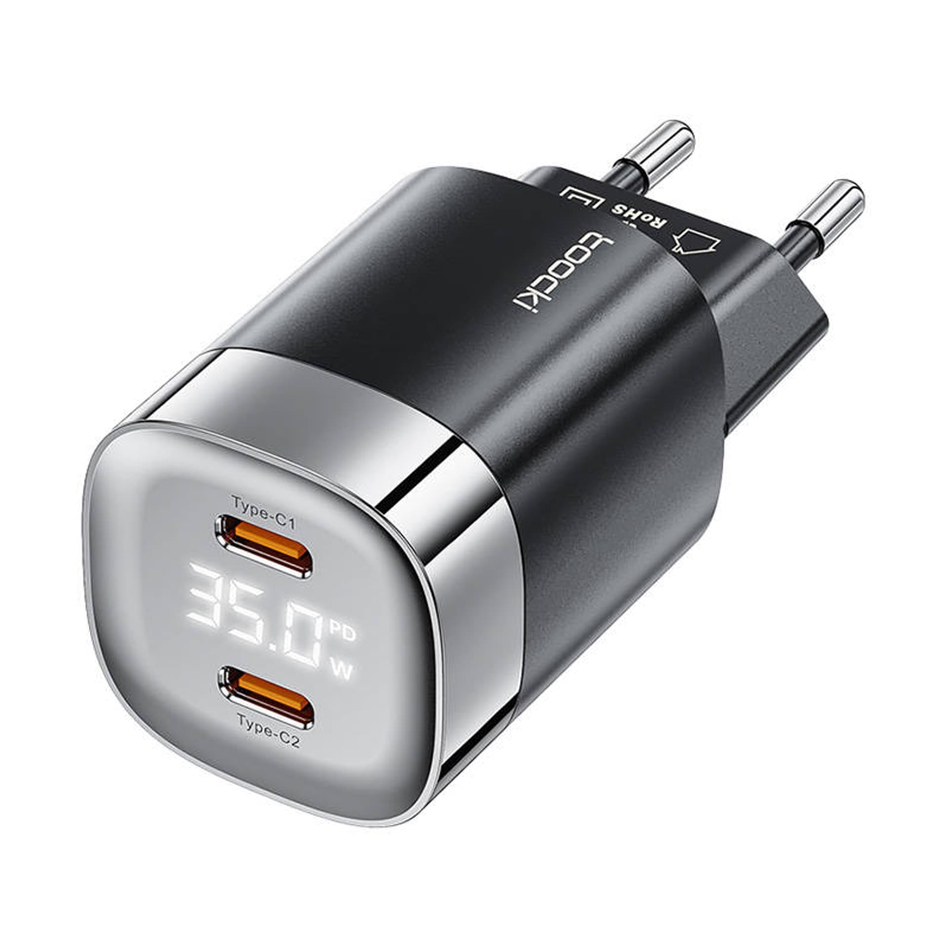 

Ładowarka sieciowa Toocki 2x USB-C, GaN 35W (czarna)