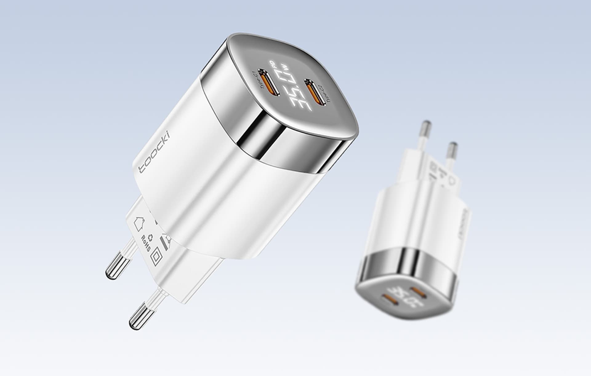 

Ładowarka sieciowa Toocki 2x USB-C, GaN 35W (biała)
