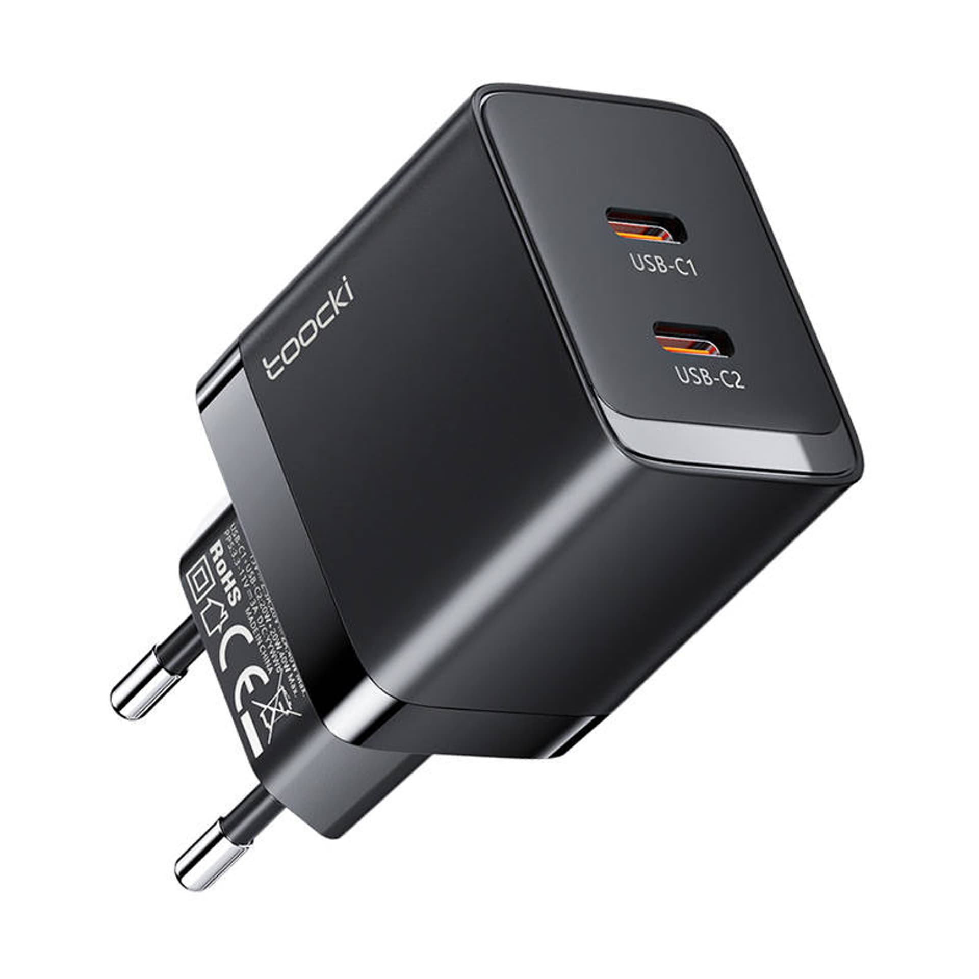 

Ładowarka sieciowa Toocki 2xUSB-C, GaN 40W (czarna)