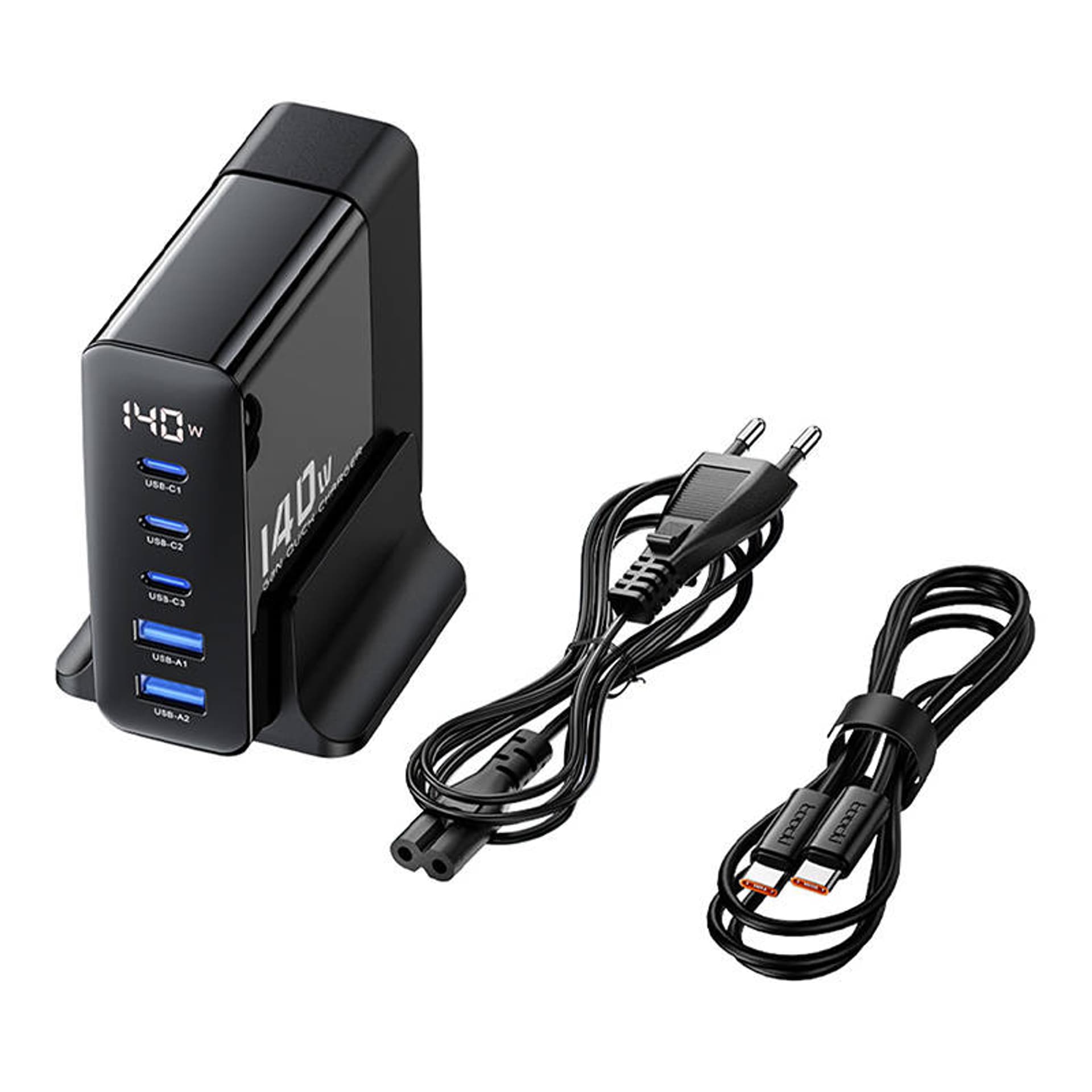 

Ładowarka sieciowa Toocki 3xUSB-C + 2xUSB, GaN 140W (czarna)