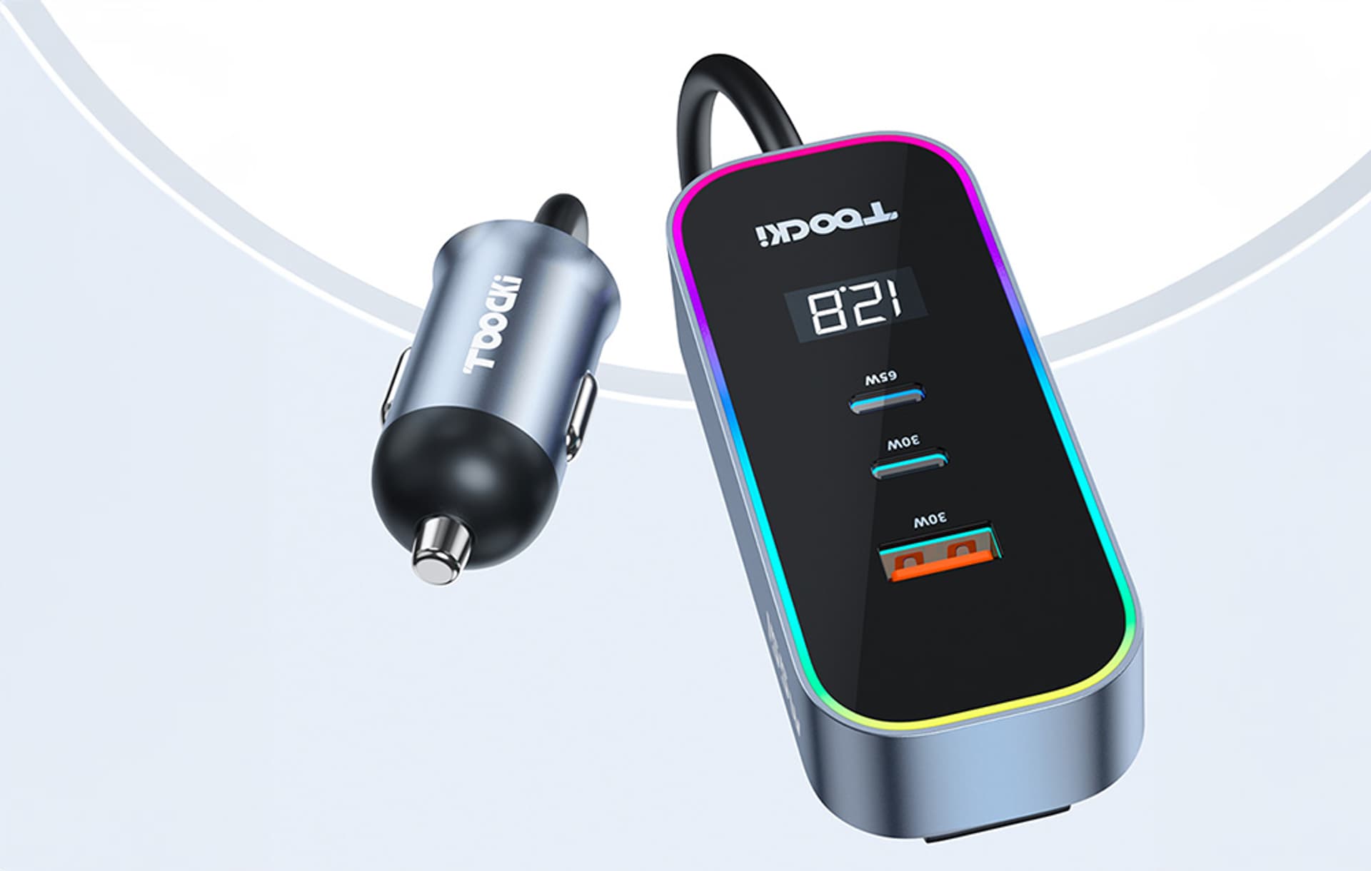 

Ładowarka samochodowa Toocki 2xUSB-C + 2xUSB, 155W (szara)