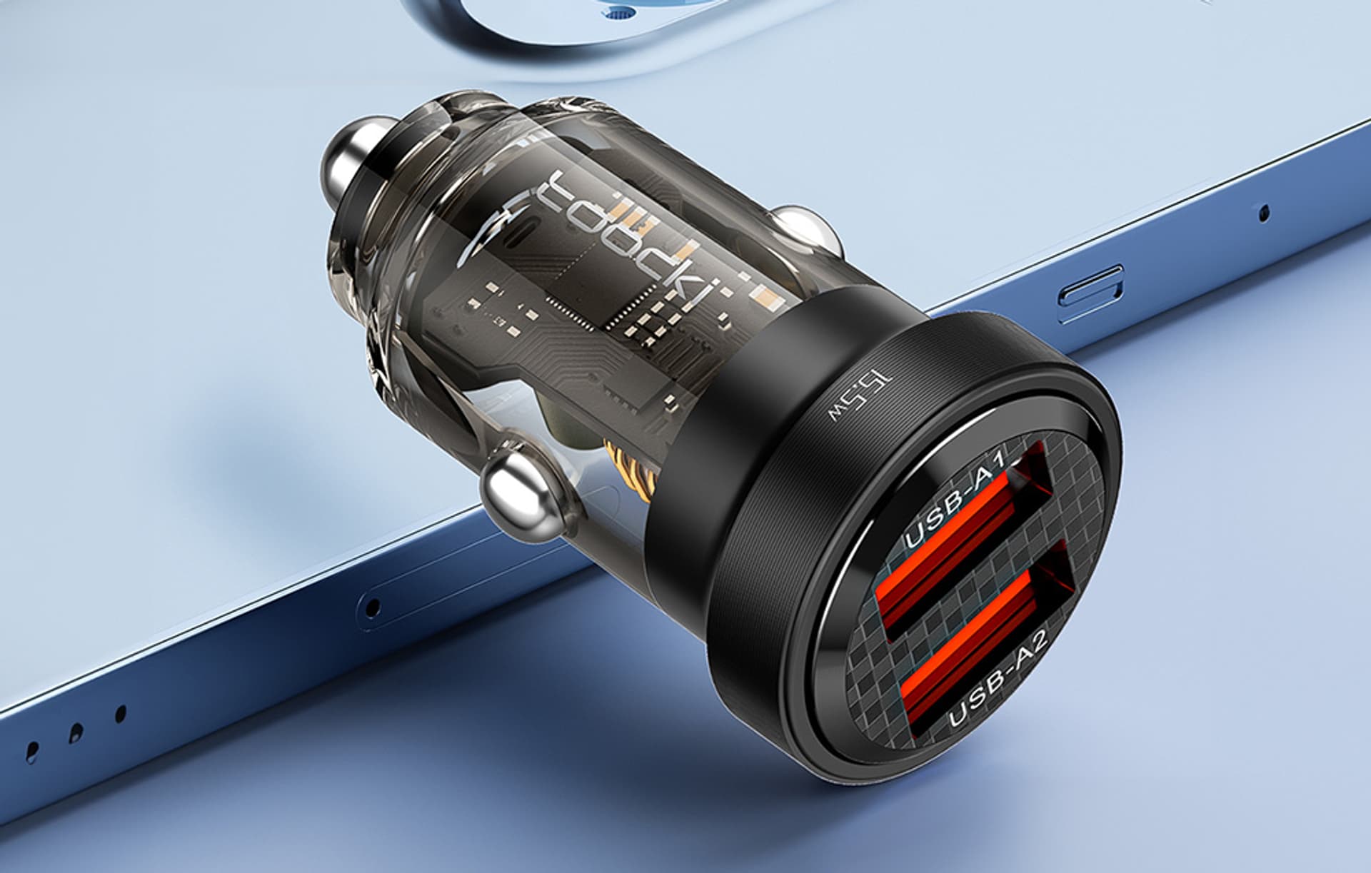 

Ładowarka samochodowa Toocki 2xUSB, 15W (czarna)