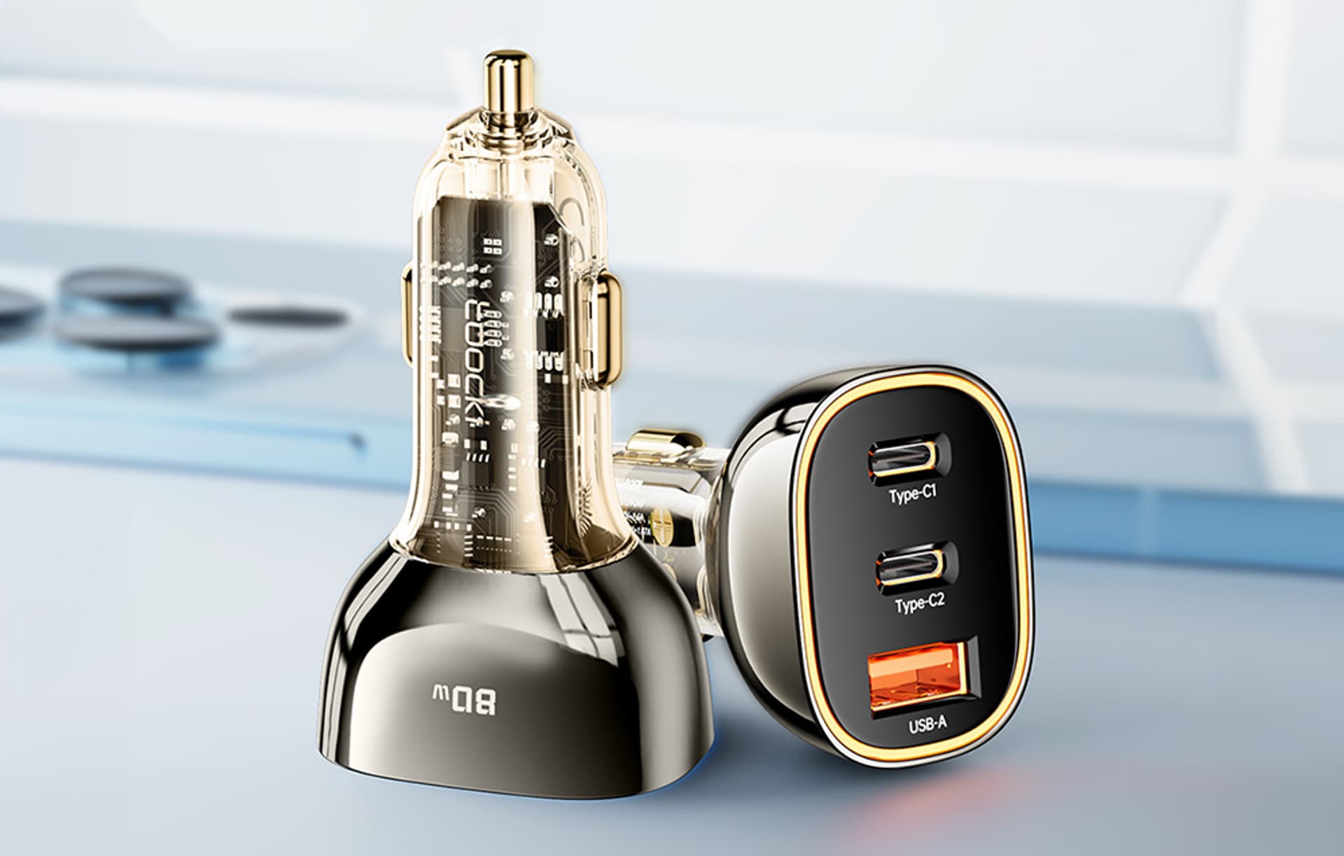 

Ładowarka samochodowa Toocki 2xUSB-C + USB, 80W (czarna)