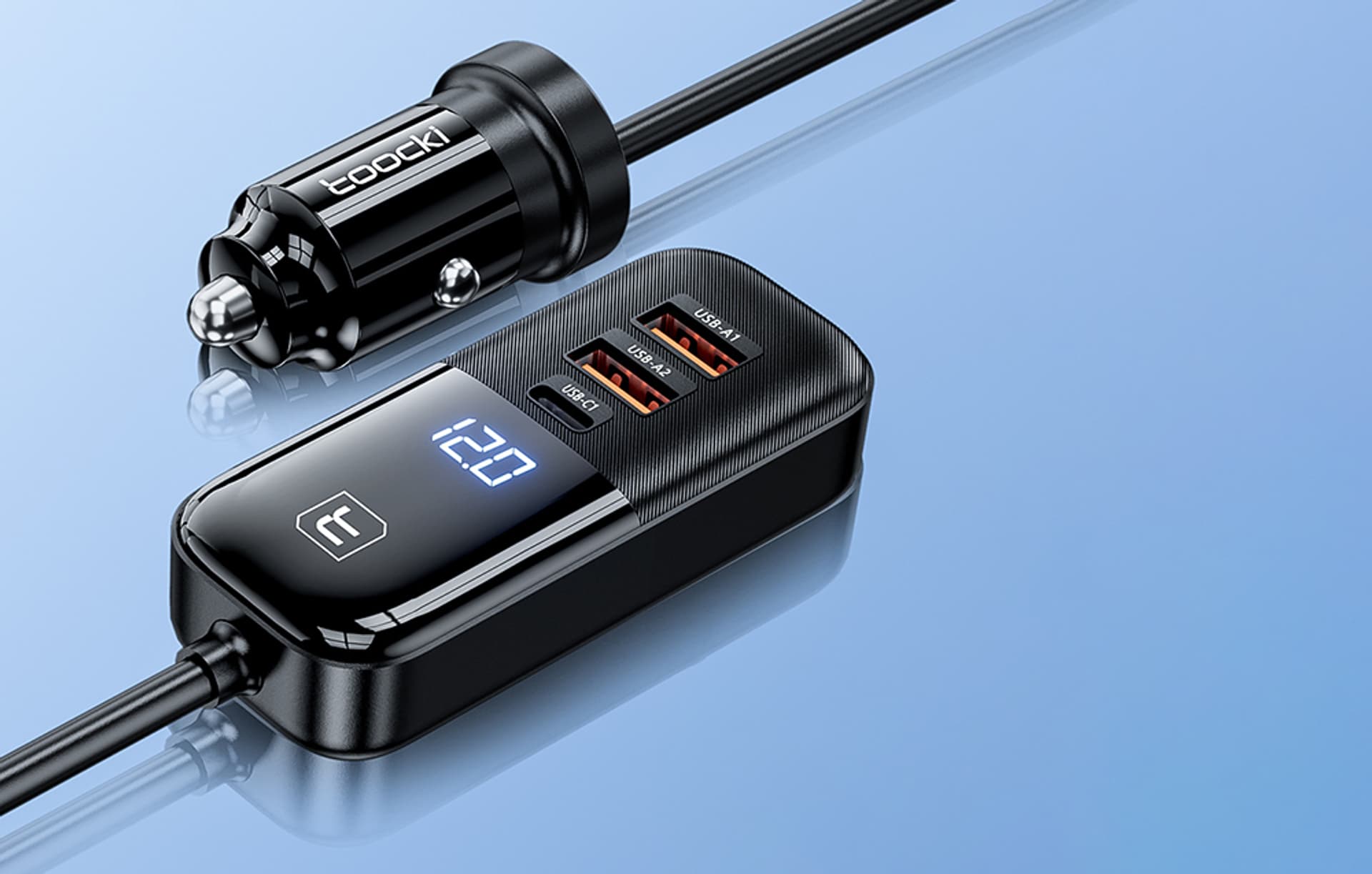 

Ładowarka samochodowa Toocki 2xUSB-C + 2xUSB, 120W (czarna)