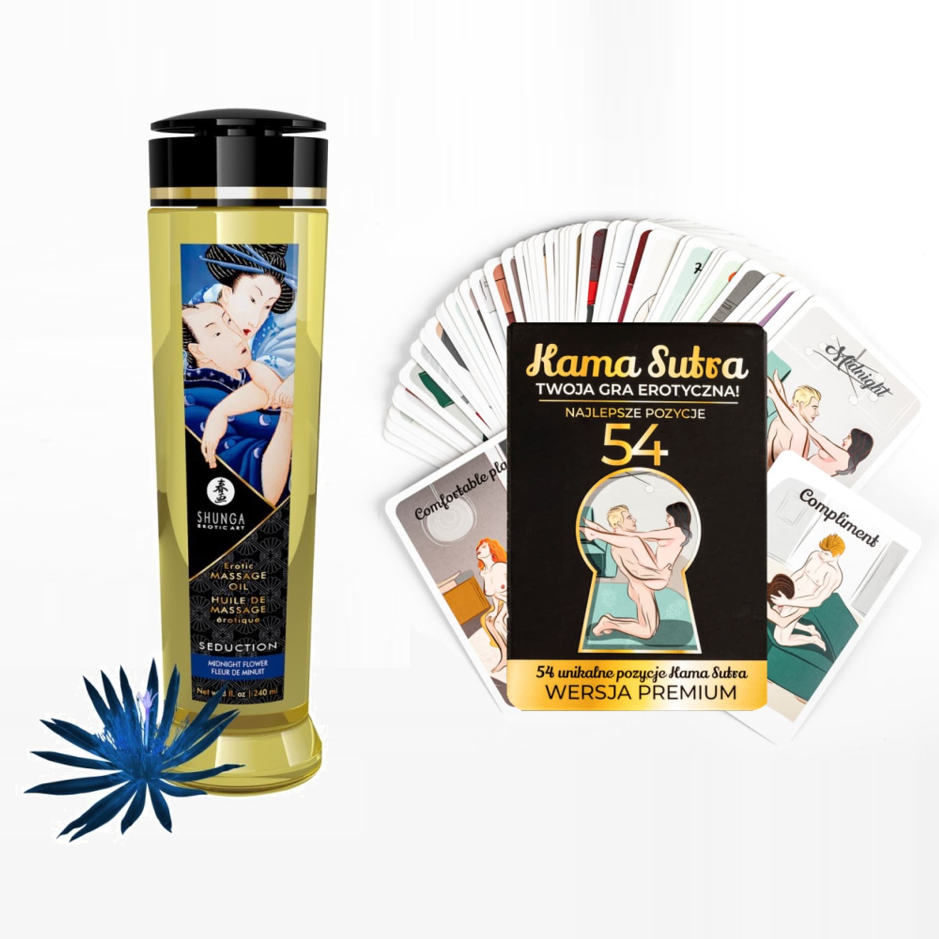 

Karty z pozycjami KamaSutra i olejek do masażu Seduction Midnight Flower 240ml Shunga