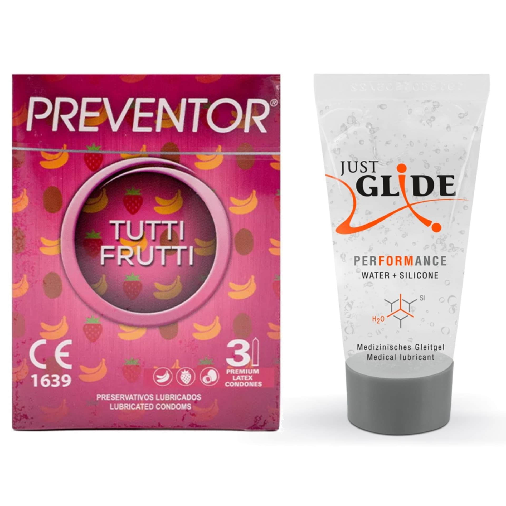 

Prezerwatywy Tutti Frutti 3szt. Preventor i lubrykant Just Glide Performance 20ml