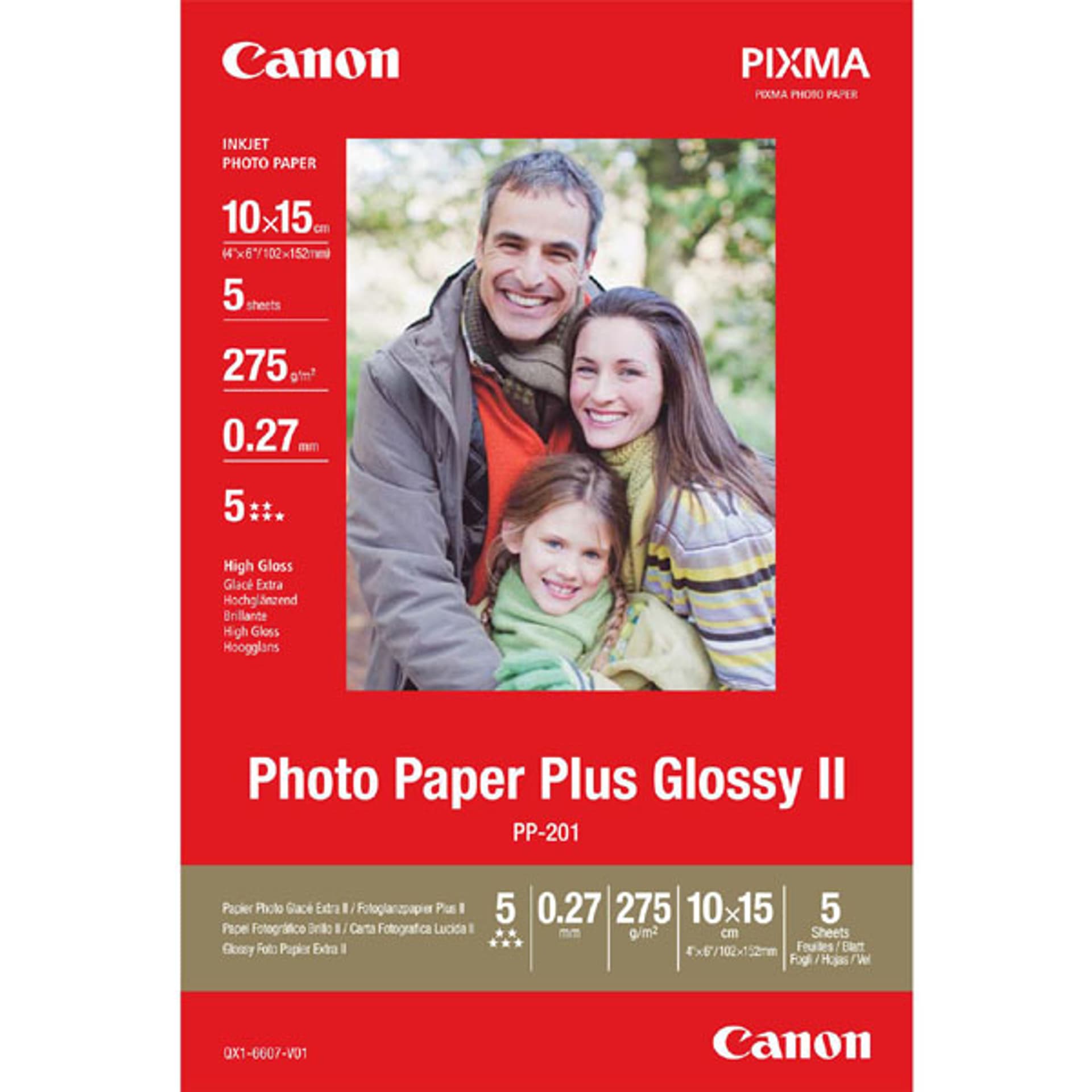 

Canon Glossy Photo Paper, PP-201, foto papier, połysk, 2311B053, biały, 10x15cm, 4x6", 275 g/m2, 5 szt., niewymieniono