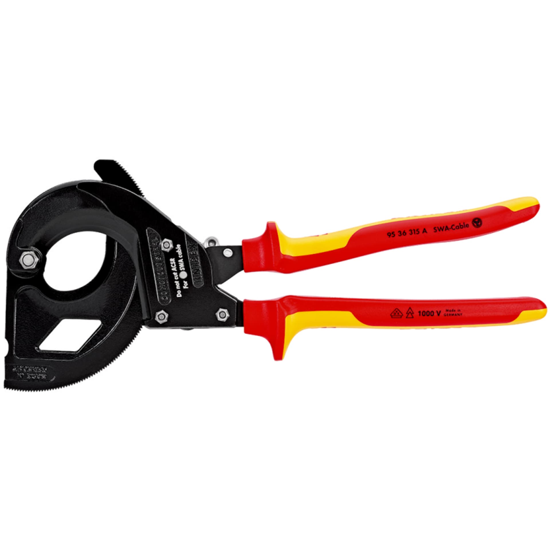 

Nożyce do kabli 95 36 315 A (z mechanizmem zapadkowym) Do kabli zbrojonych drutem stalowym (SWA) KNIPEX, Swa) knipe