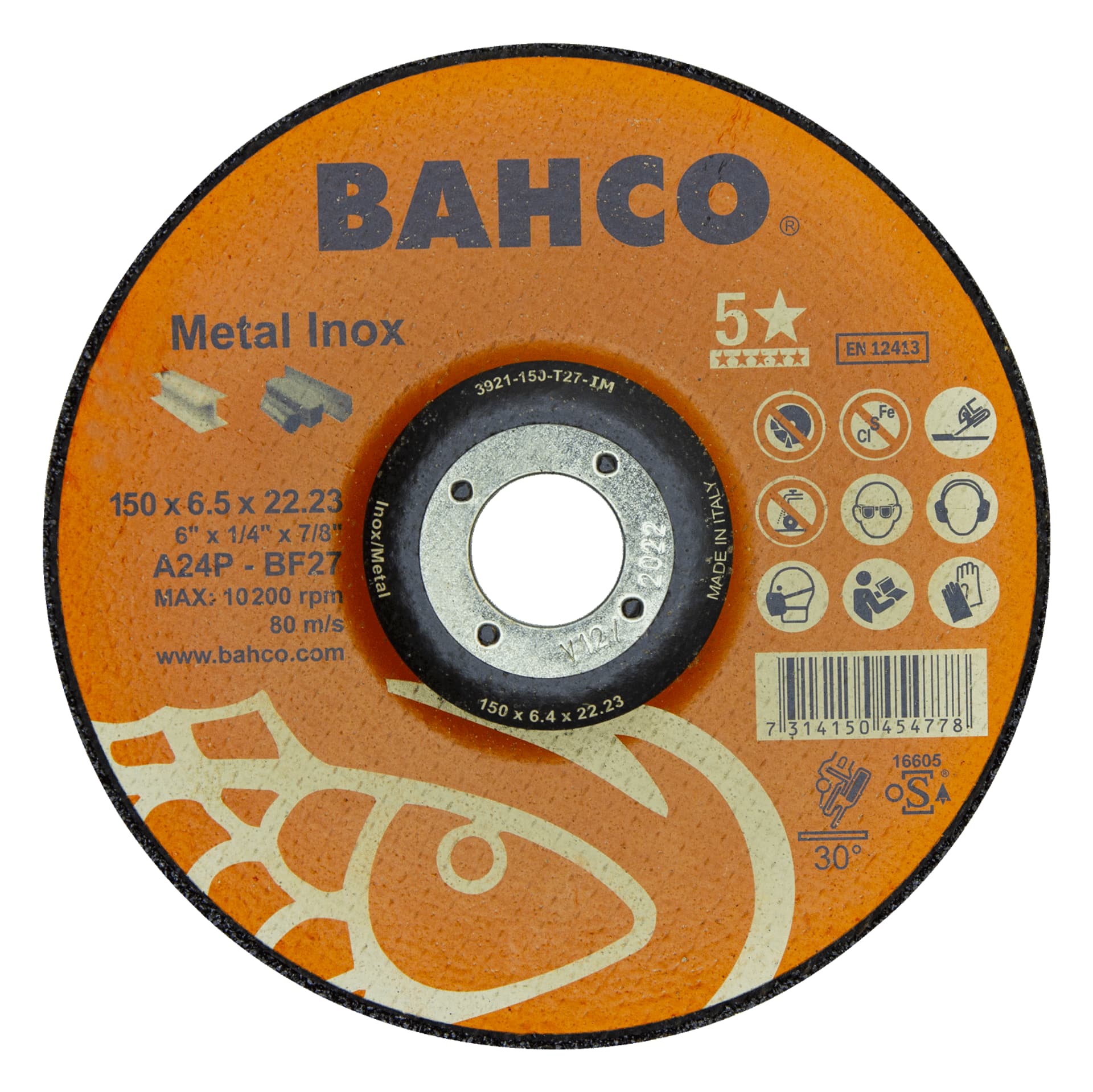 

Tarcza do szlifowania do metalu i Inox 180 x 6.5 x 22.23mm BAHCO