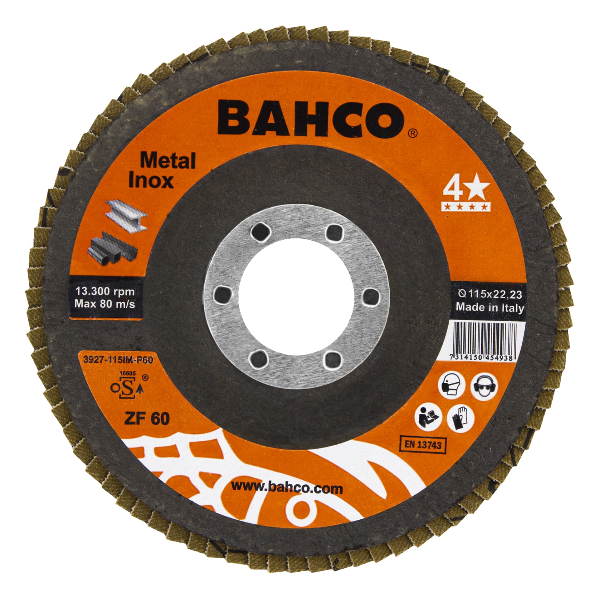 

Tarcza lamelkowa do metalu i Inox 115 x P60 x 22.23mm BAHCO