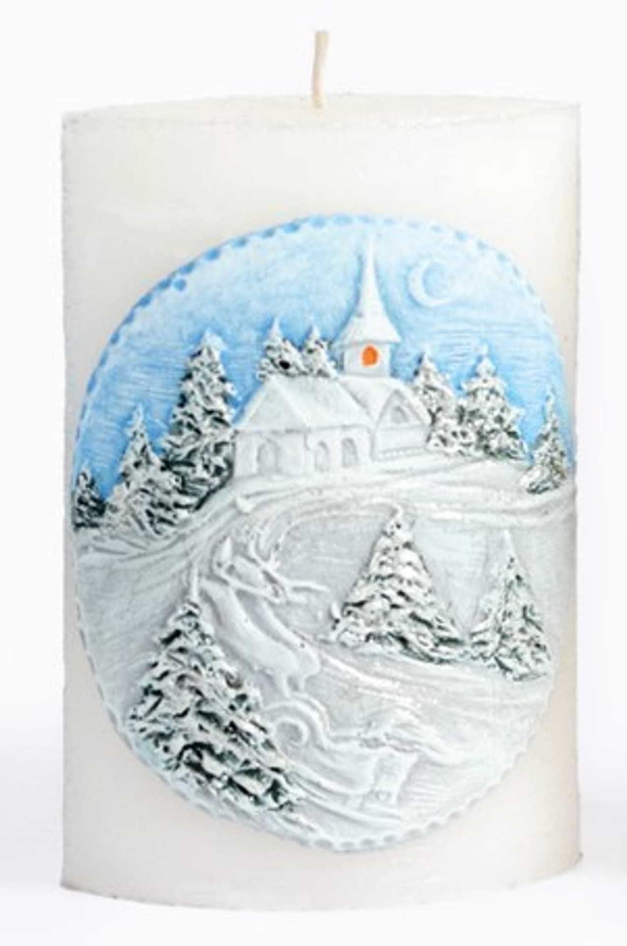 

Świeca PEJZAŻ ZIMOWY Elipsa 10x6,5x15cm parafinowa biała