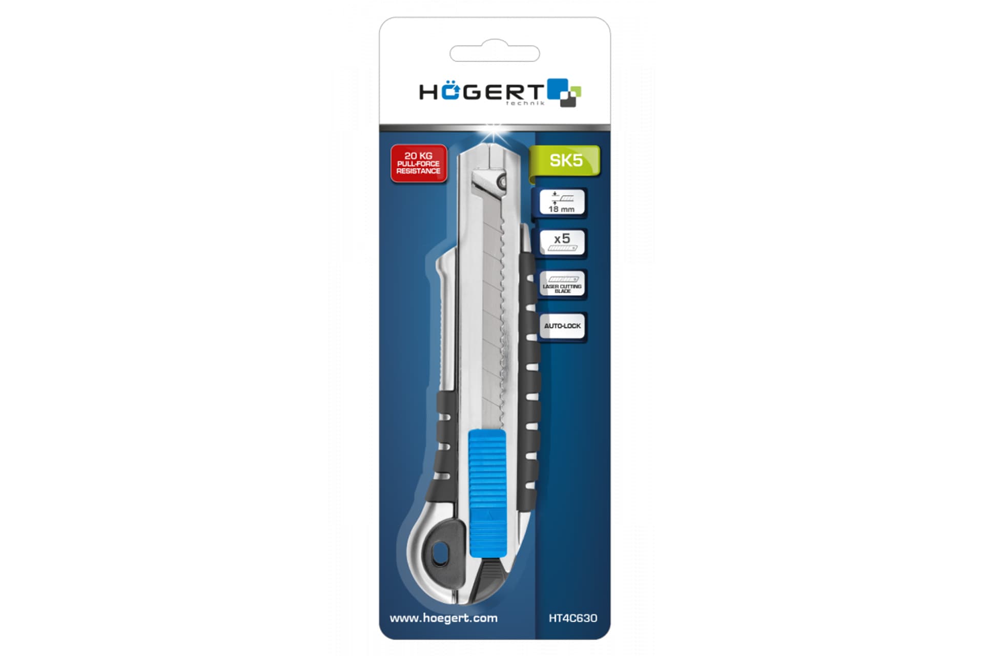

Hoegert HT4C630 Nożyk z ostrzem łamanym 18 mm 1+4 ostrza ze stabilizacją