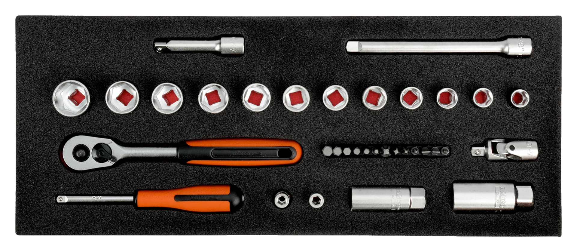 

Wkładka z pianki z zestawem nasadek 1/4" i 3/8" - 33 elementy BAHCO