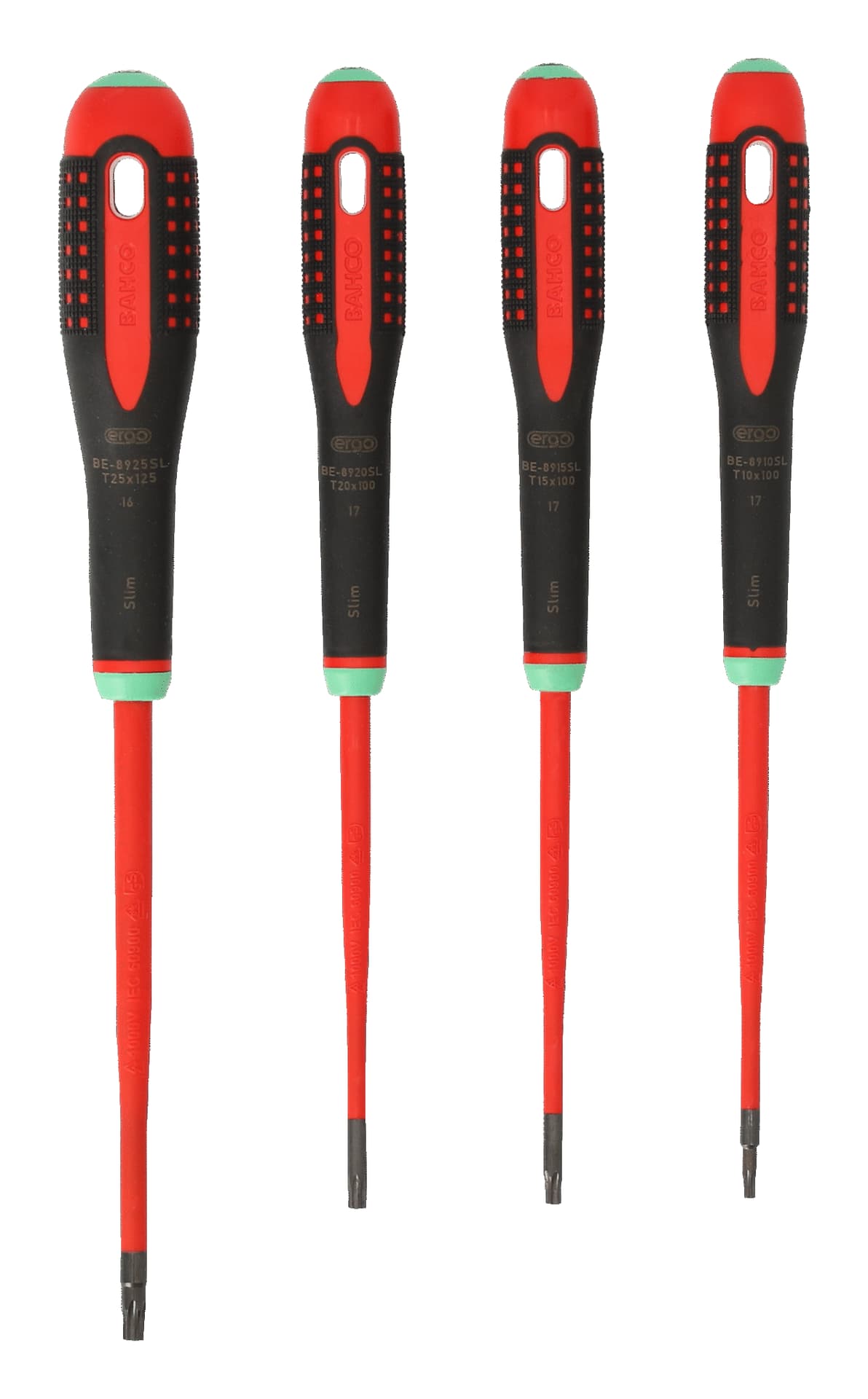 

Wkrętaki izolowane ERGO™ z węższymi grotami, 4 szt.. Do śrub TORX® BAHCO