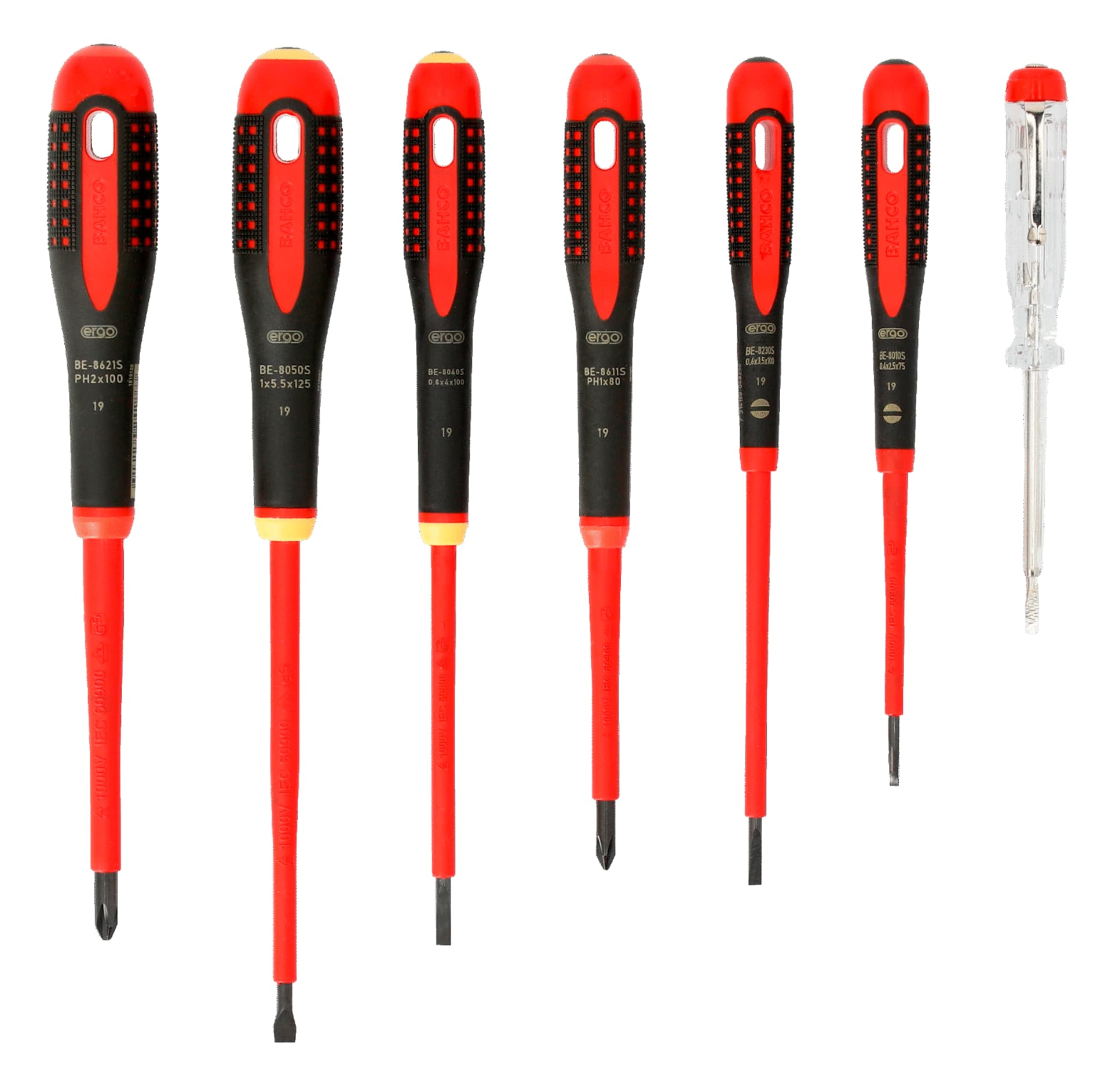 

Zestaw wkrętaków ERGO™ izolowanych, 7 elementów + tester napięcia PH BAHCO