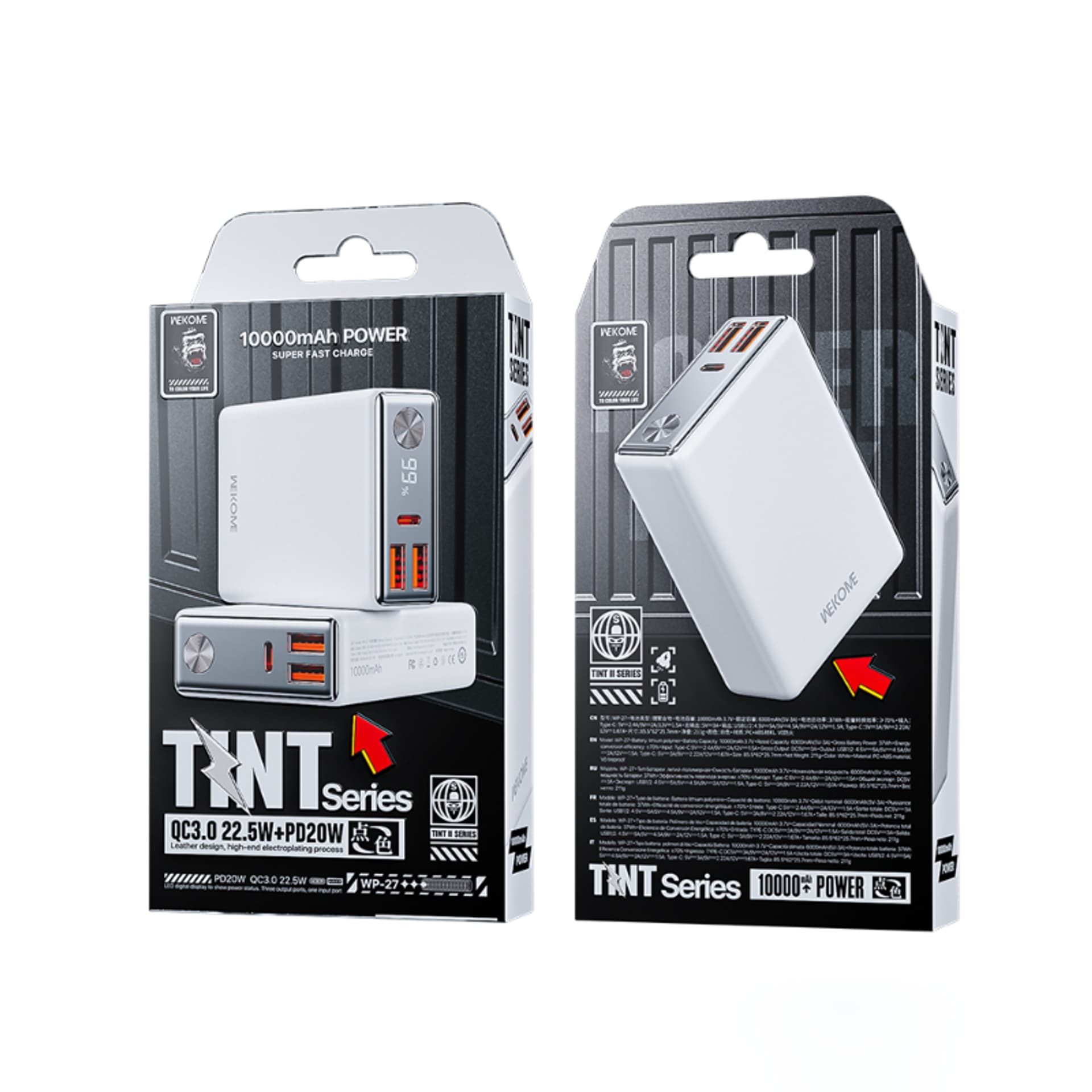 

WEKOME WP-27 Tint Series - Power bank 10000 mAh Super Fast Charging USB-C PD 20W + 2x USB-A QC3.0 22.5W (Czerwony)